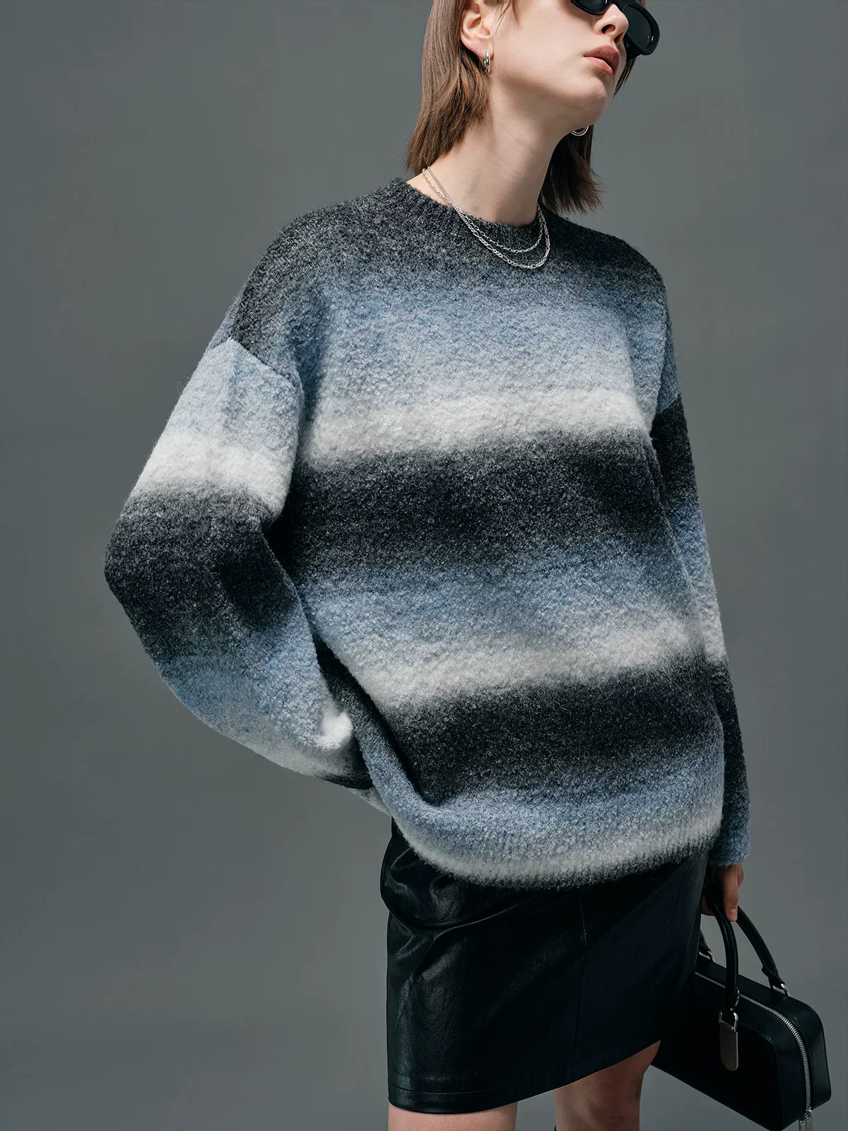 Gradient Stripe Fuzzy Crewneck Sweater - Image 5