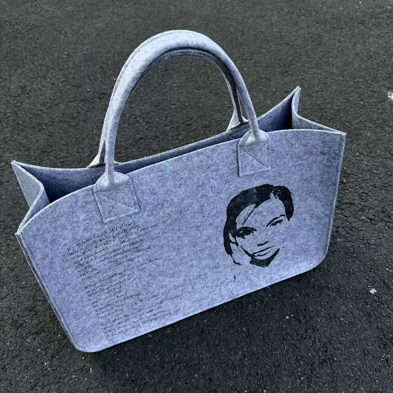 Gray Felt Portrait Tote Bag - Image 2