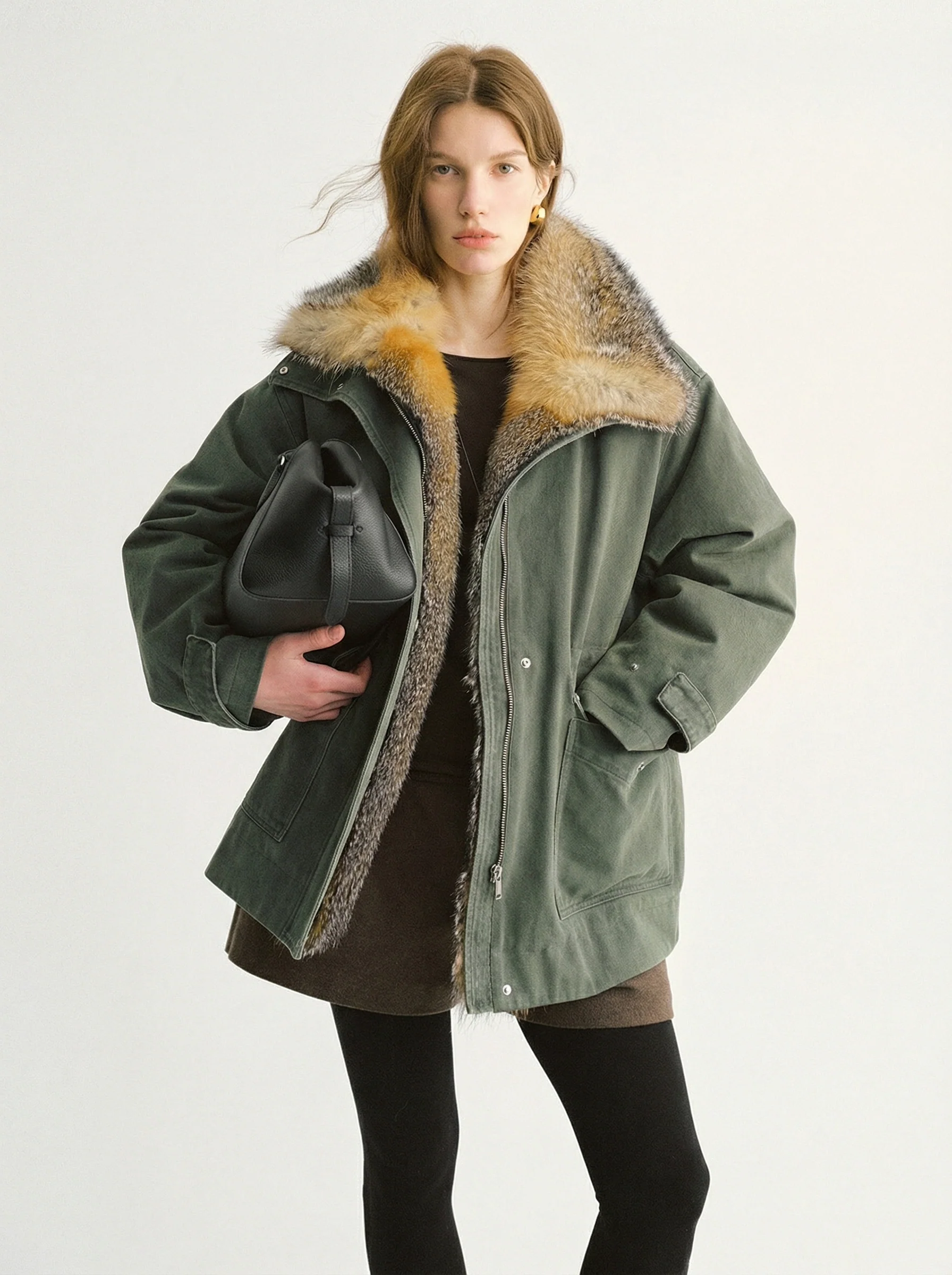 Gray Fox Collar Down Parka