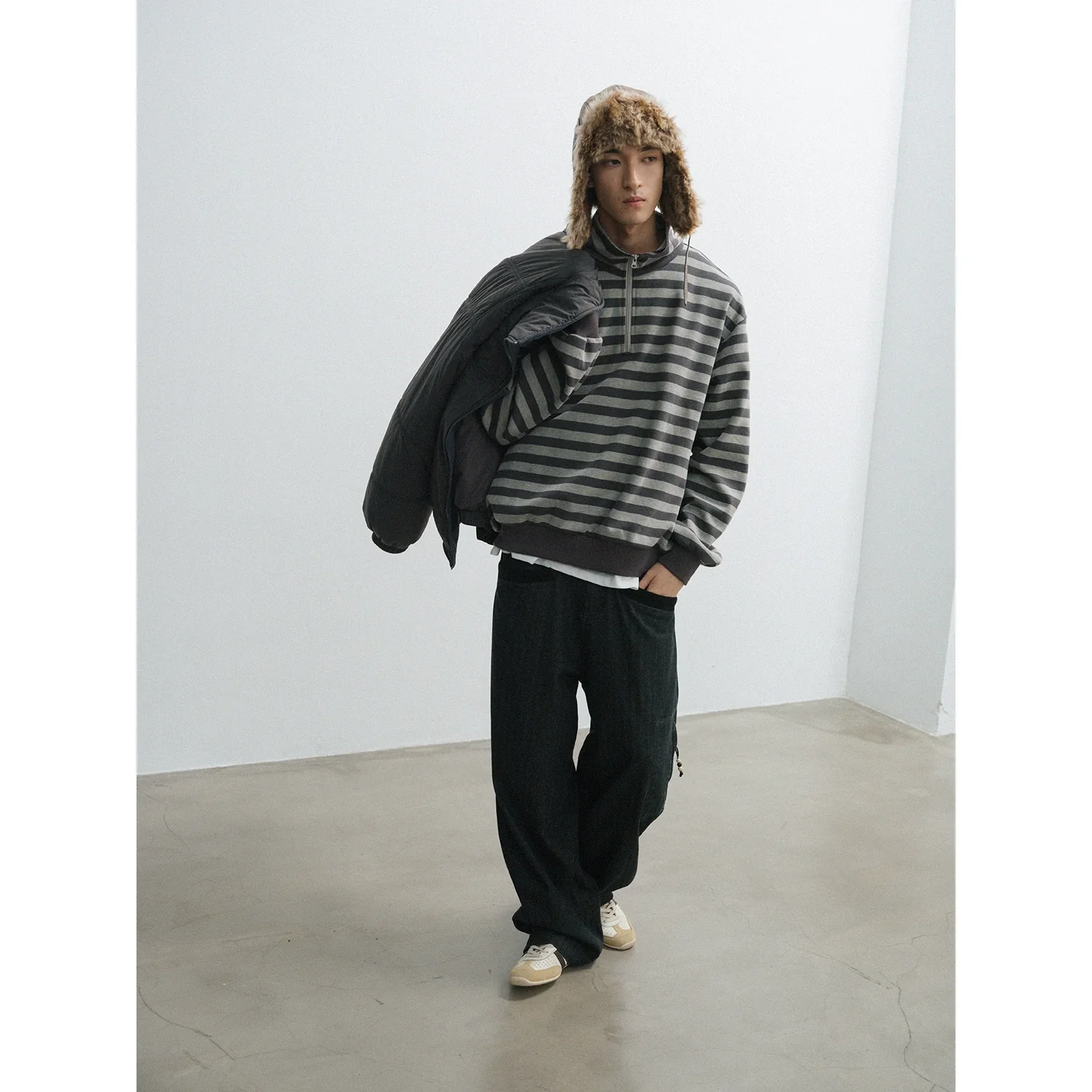 Gray Striped Half-Zip Sweater - Image 4