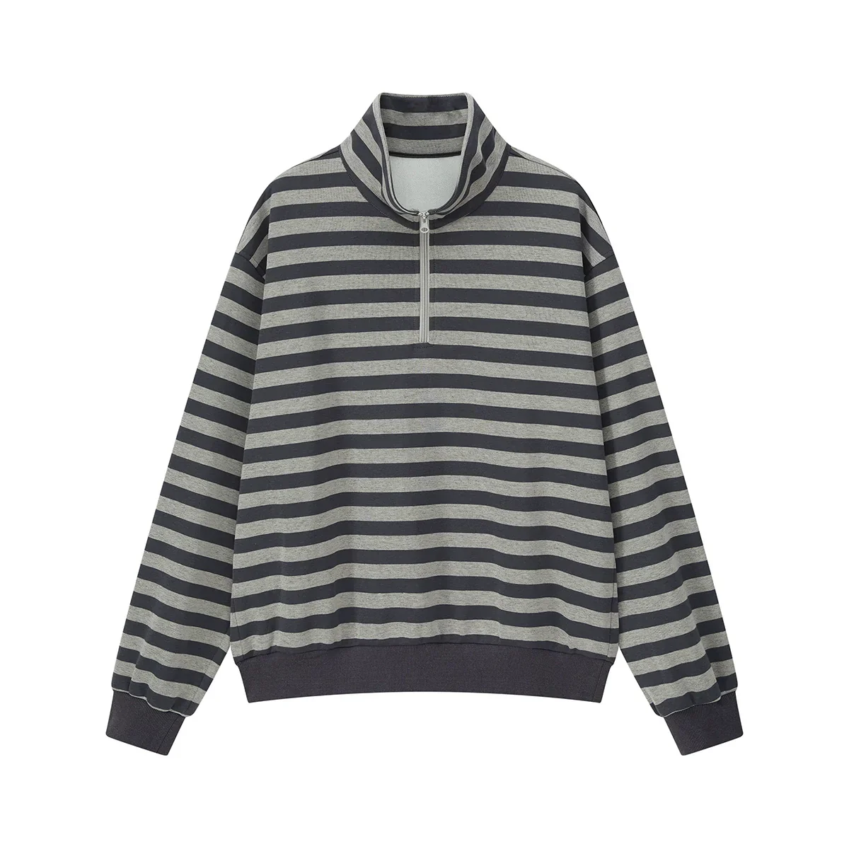 Gray Striped Half-Zip Sweater - Image 5
