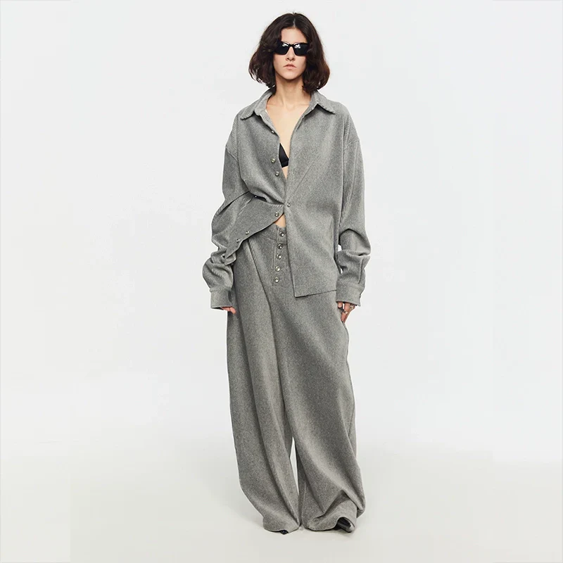 Gray Textured Button-Up Set - Image 3