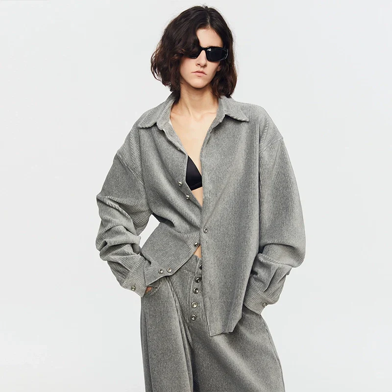 Gray Textured Button-Up Set - Image 4