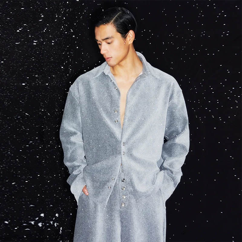 Gray Textured Button-Up Set - Image 5