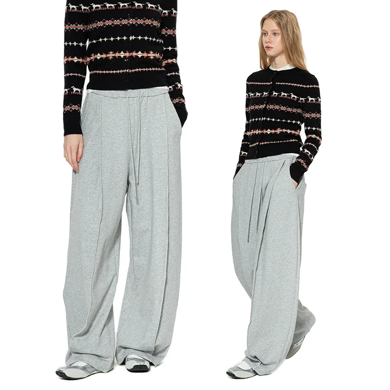 Gray Wide-Leg Drawstring Sweatpants - Image 2