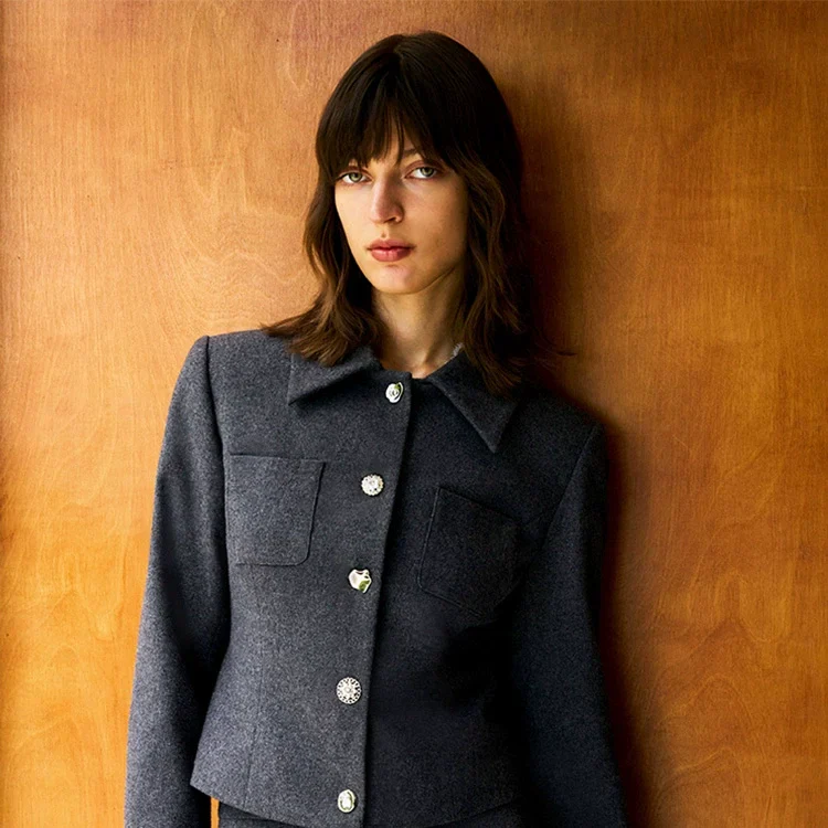 Gray Woolen Slim Jacket