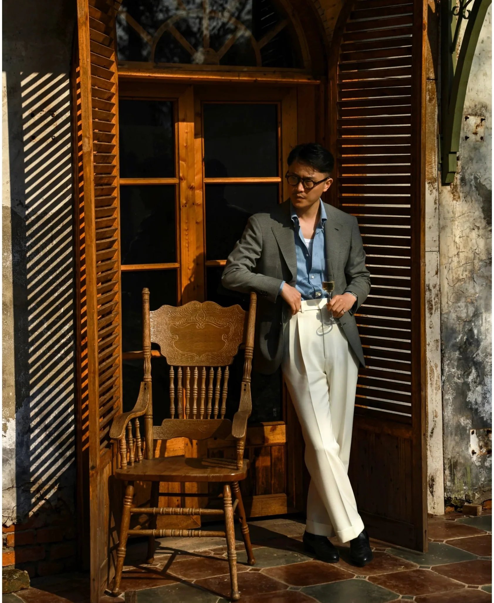 Green Fine Check Blazer - Image 3