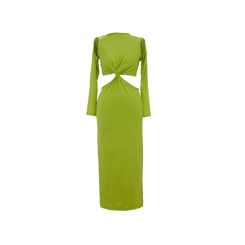 Green Knot Detail Long-Sleeve Dress - Image 5
