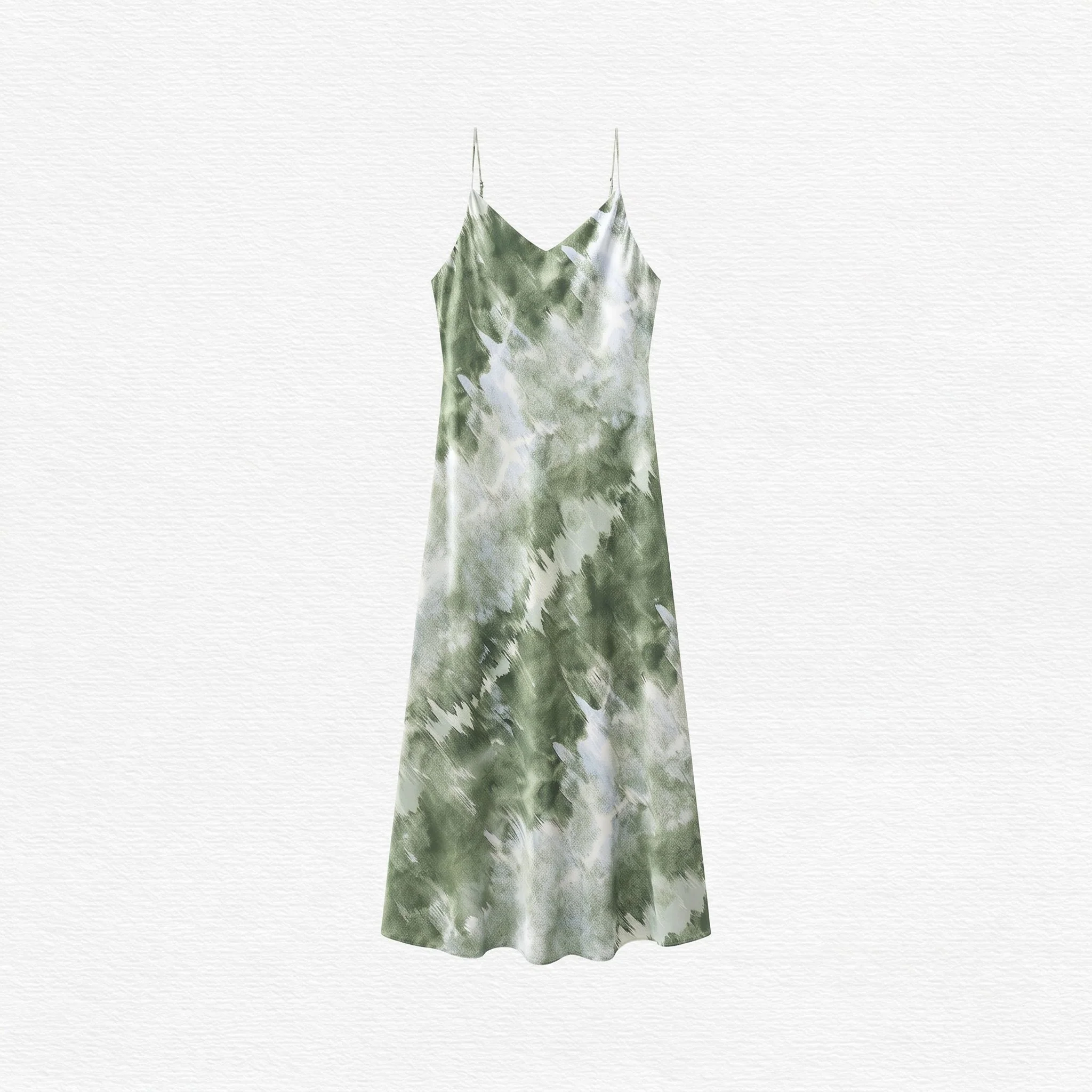 Green Print Mulberry Silk Slip Dress - Image 5