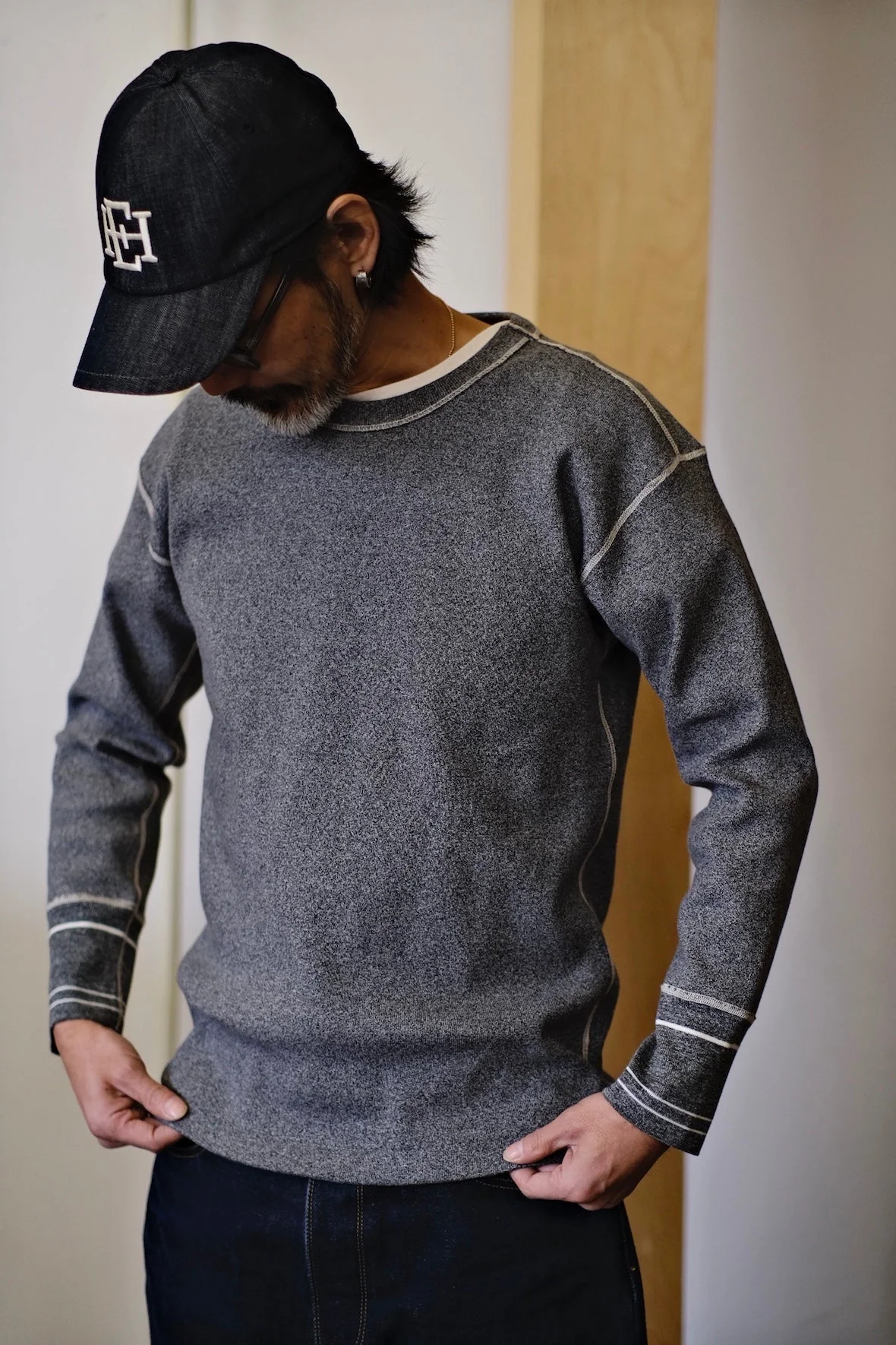Grey Contrast Stitch Pullover - Image 2