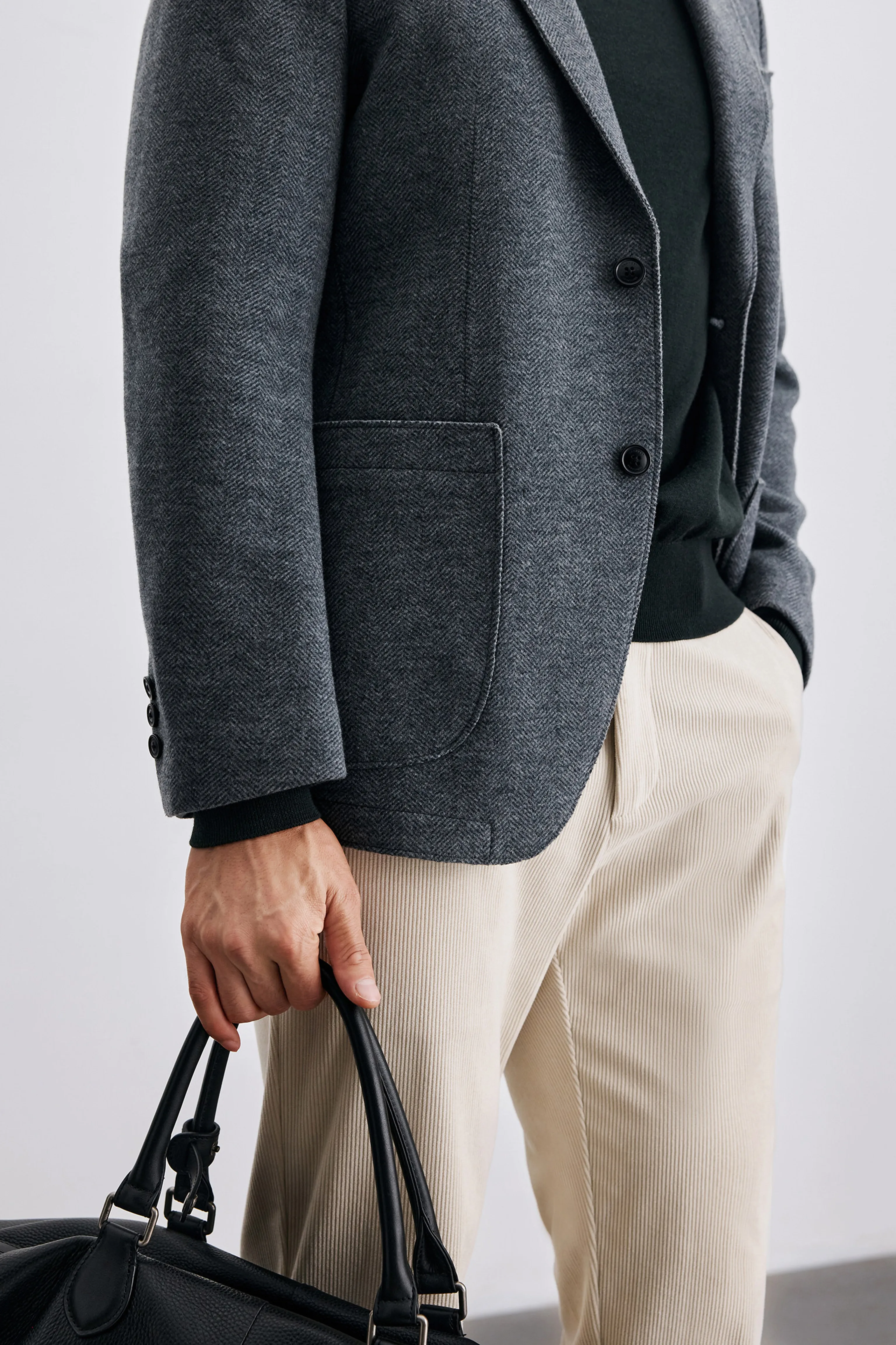 Grey Herringbone Knit Blazer - Image 6