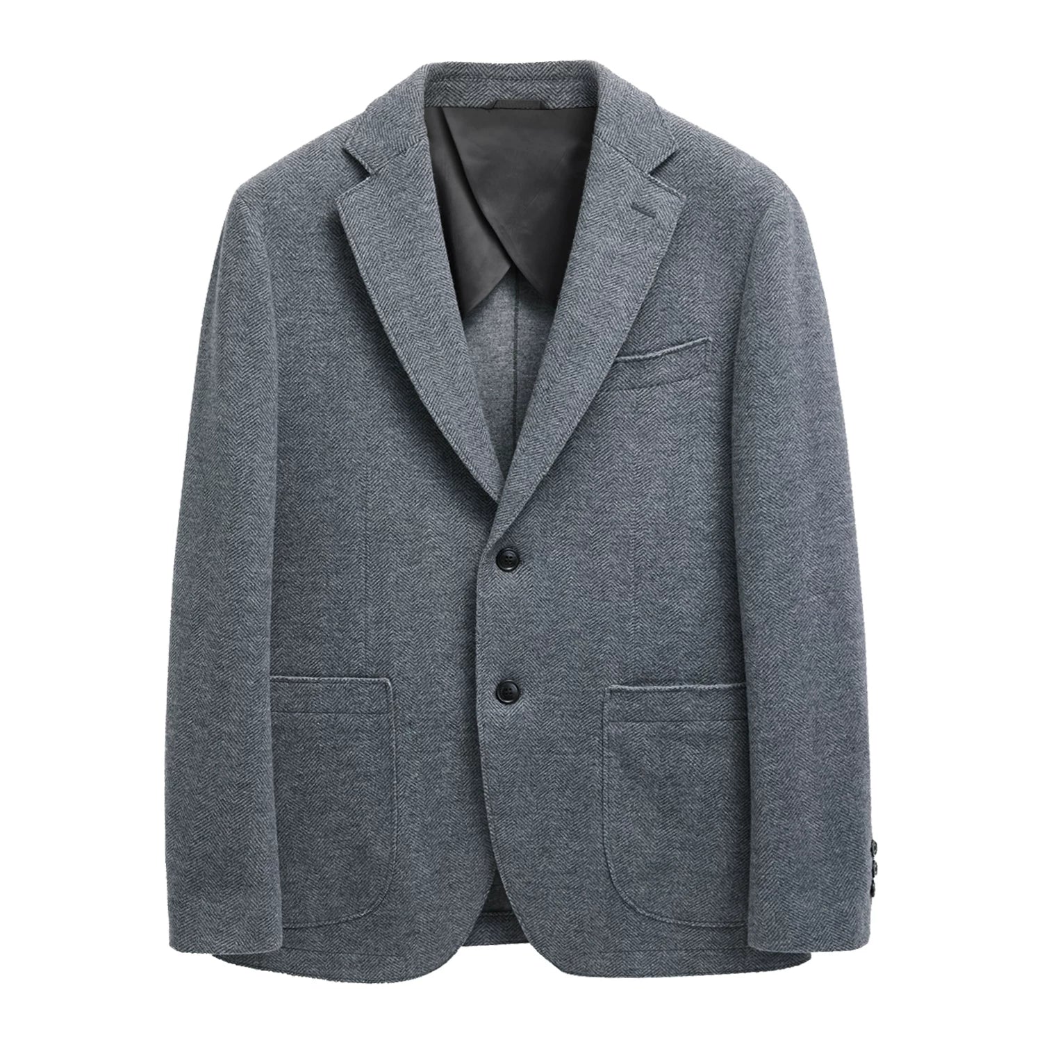 Grey Herringbone Knit Wool Blazer - Image 7