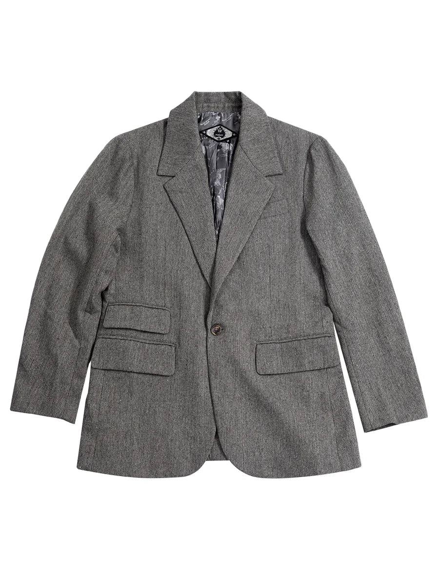 Grey Herringbone Tweed Blazer - Image 6