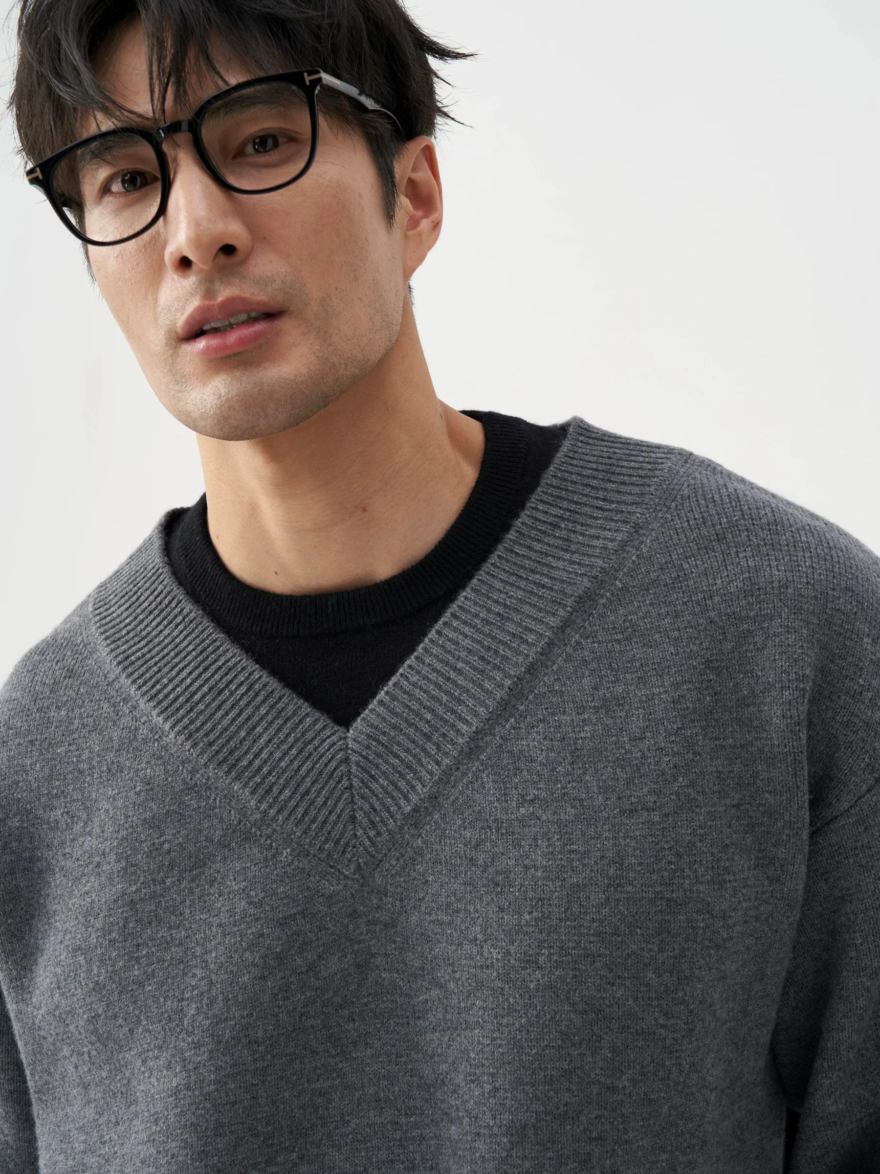 Grey Merino V-Neck Sweater - Image 6