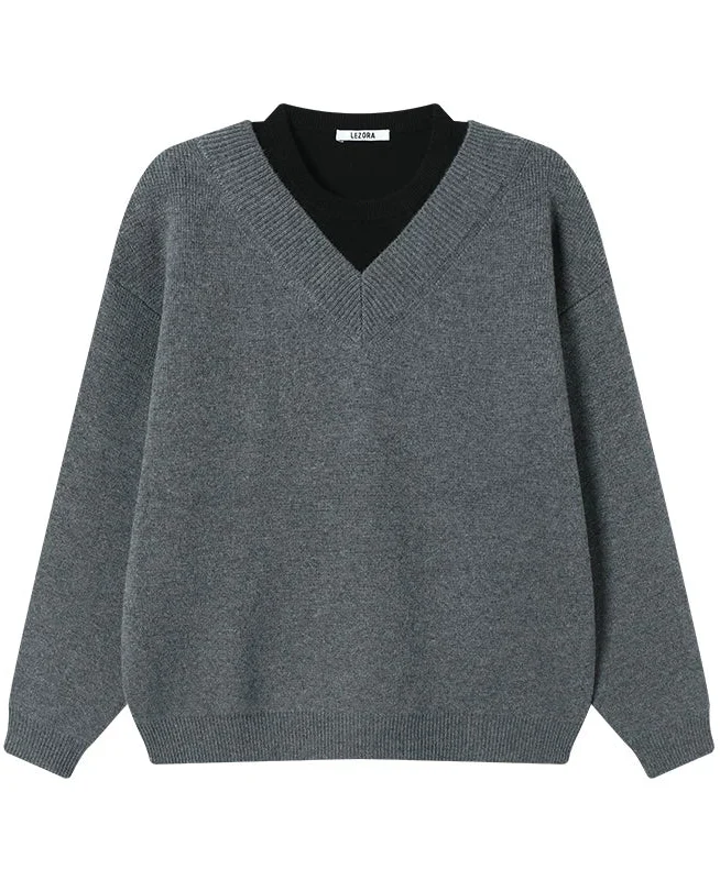 Grey Merino V-Neck Sweater - Image 7