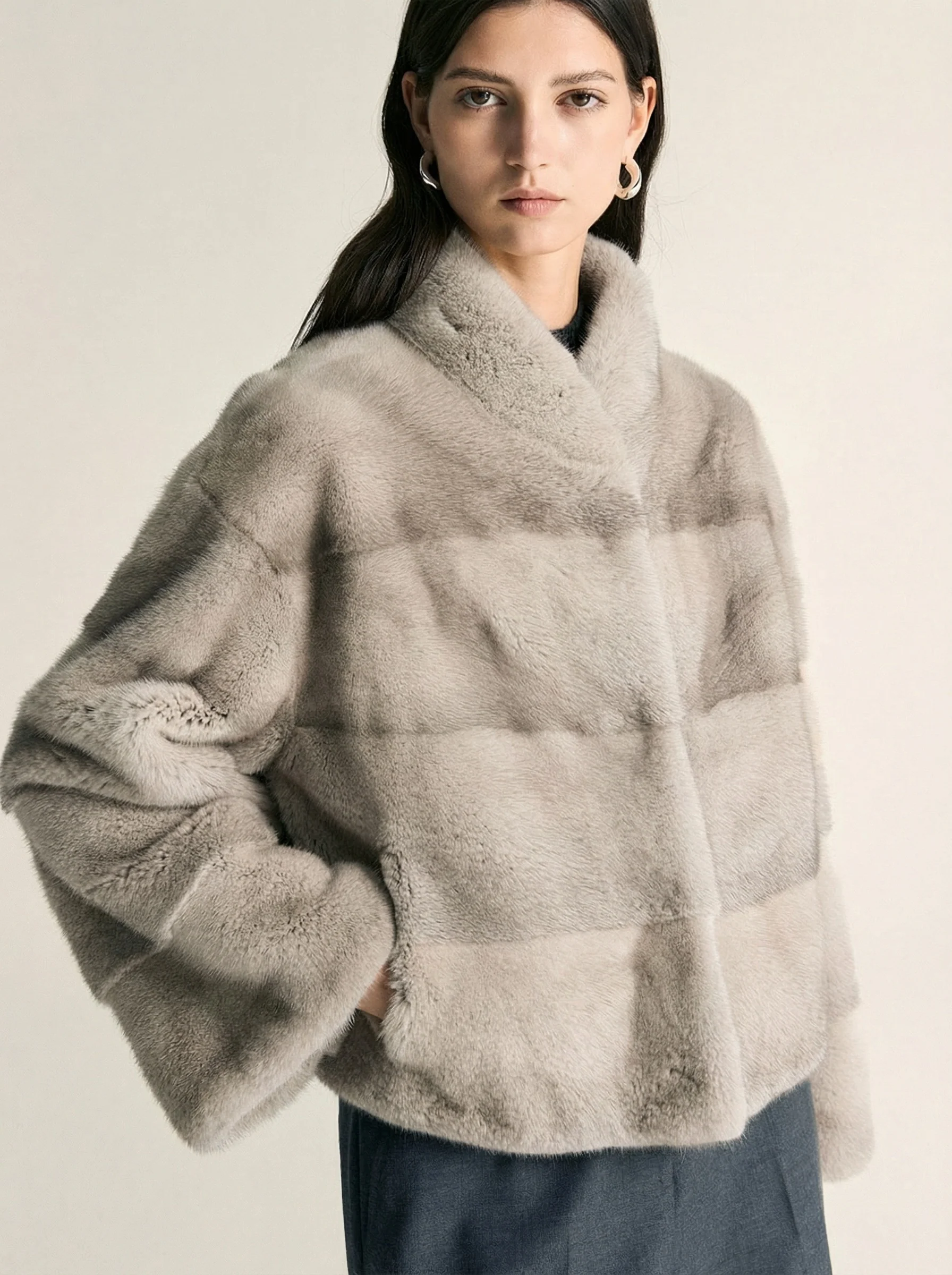 Grey Mink Stand-Collar Jacket