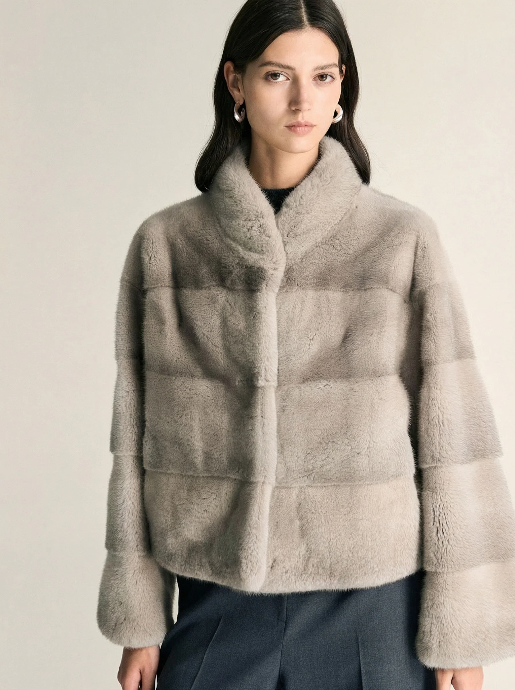 Grey Mink Stand-Collar Jacket - Image 4