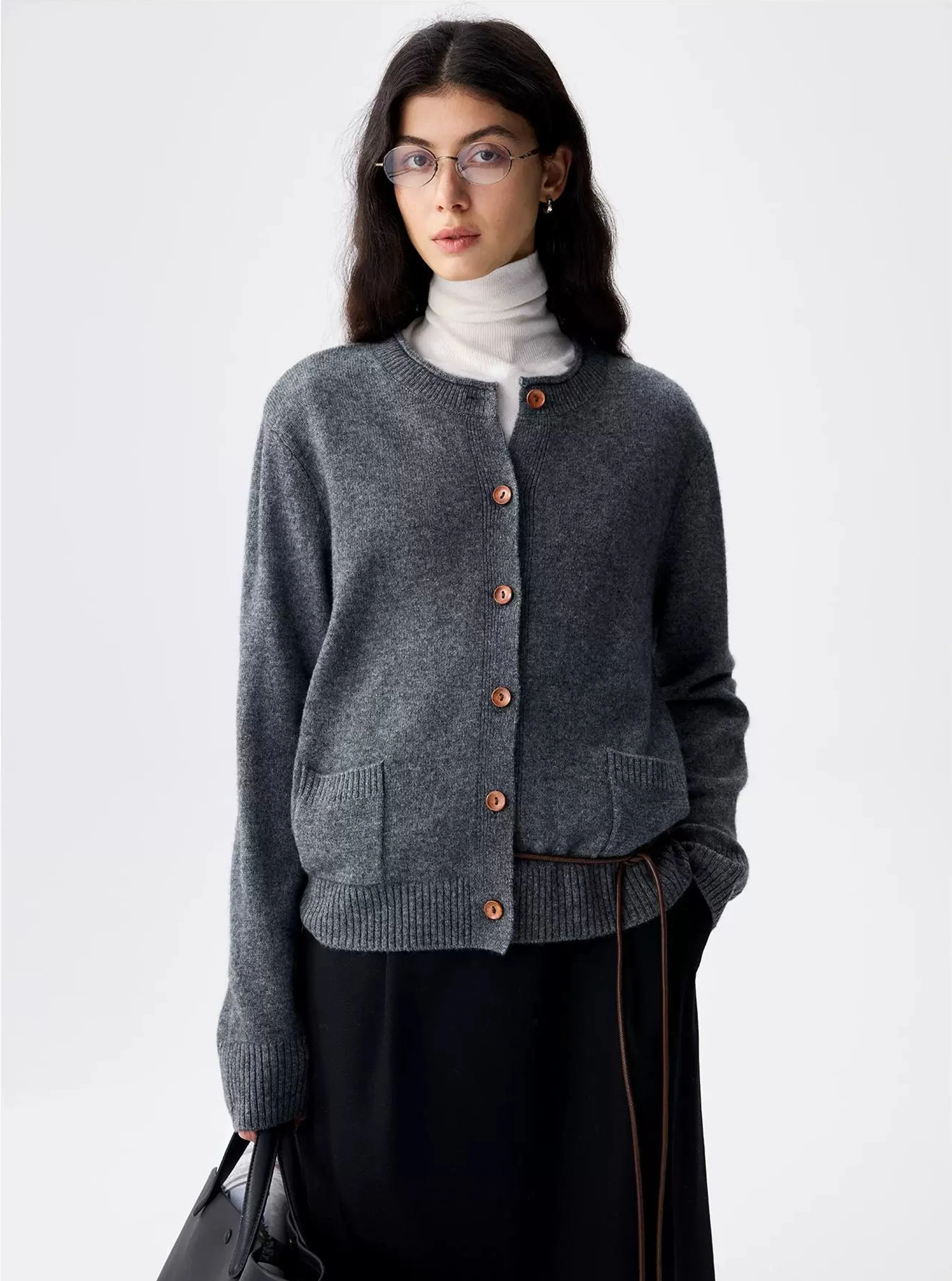 Grey Yak Wool Knitted Cardigan