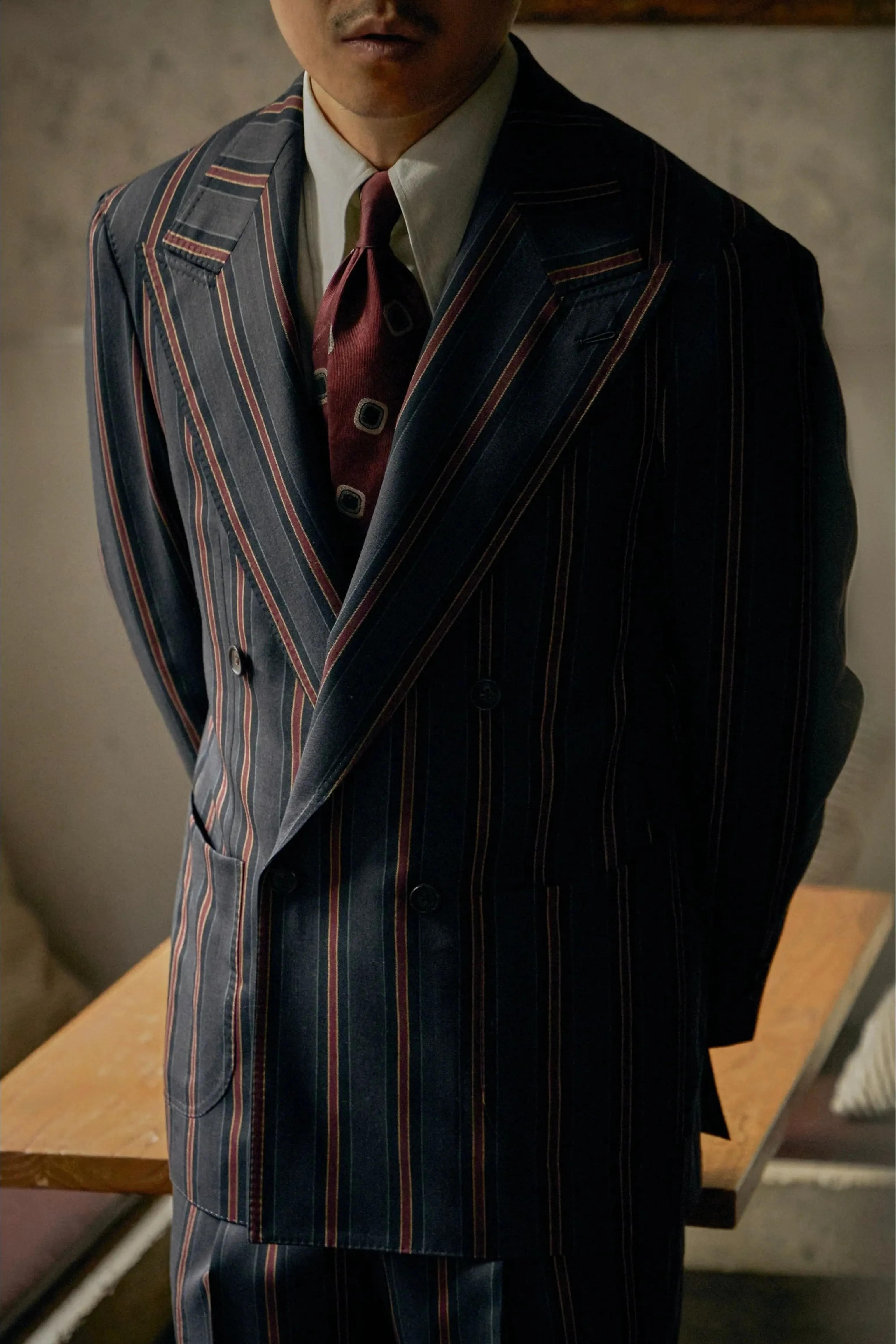 Half-Lined Venetian Stripe Double-Breasted Blazer