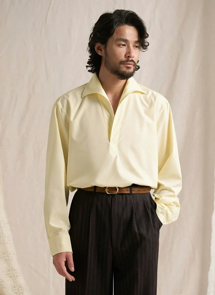 Half-Open Collar Modal Shirt