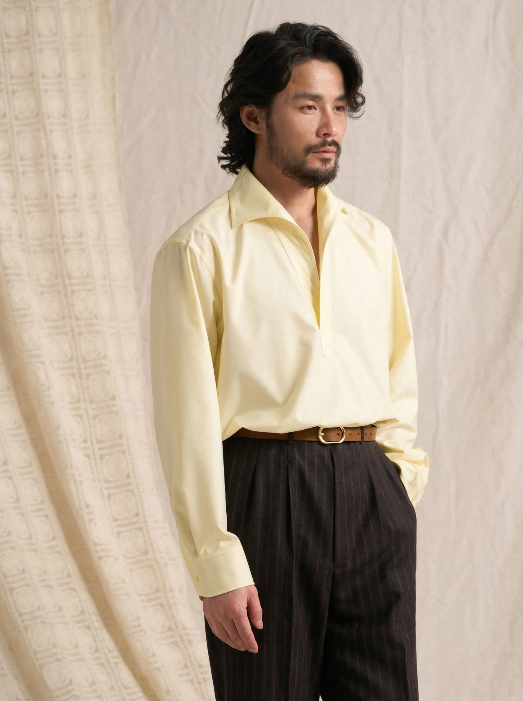 Half-Open Collar Modal Shirt - Image 2