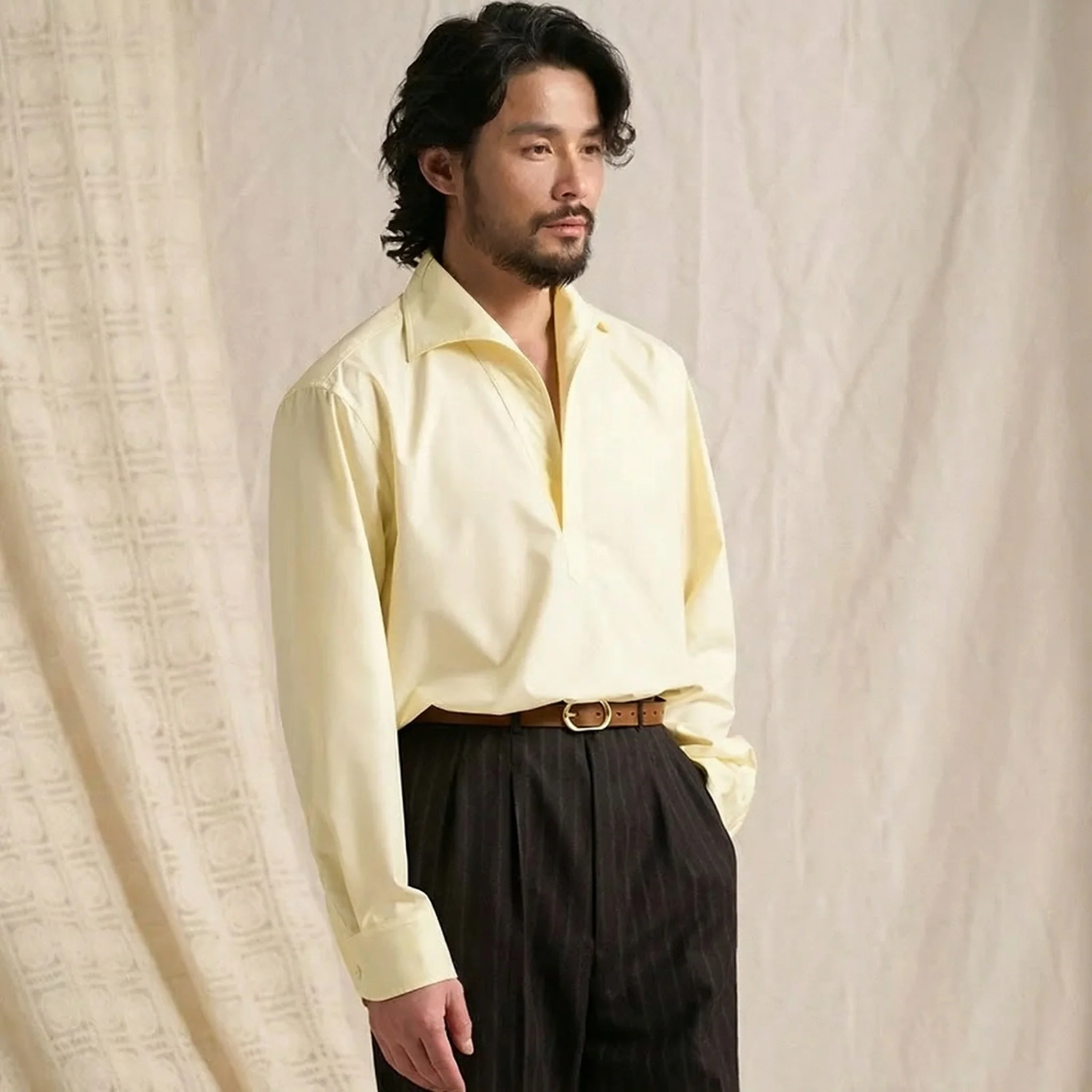 Half-Open Collar Modal Shirt - Image 5