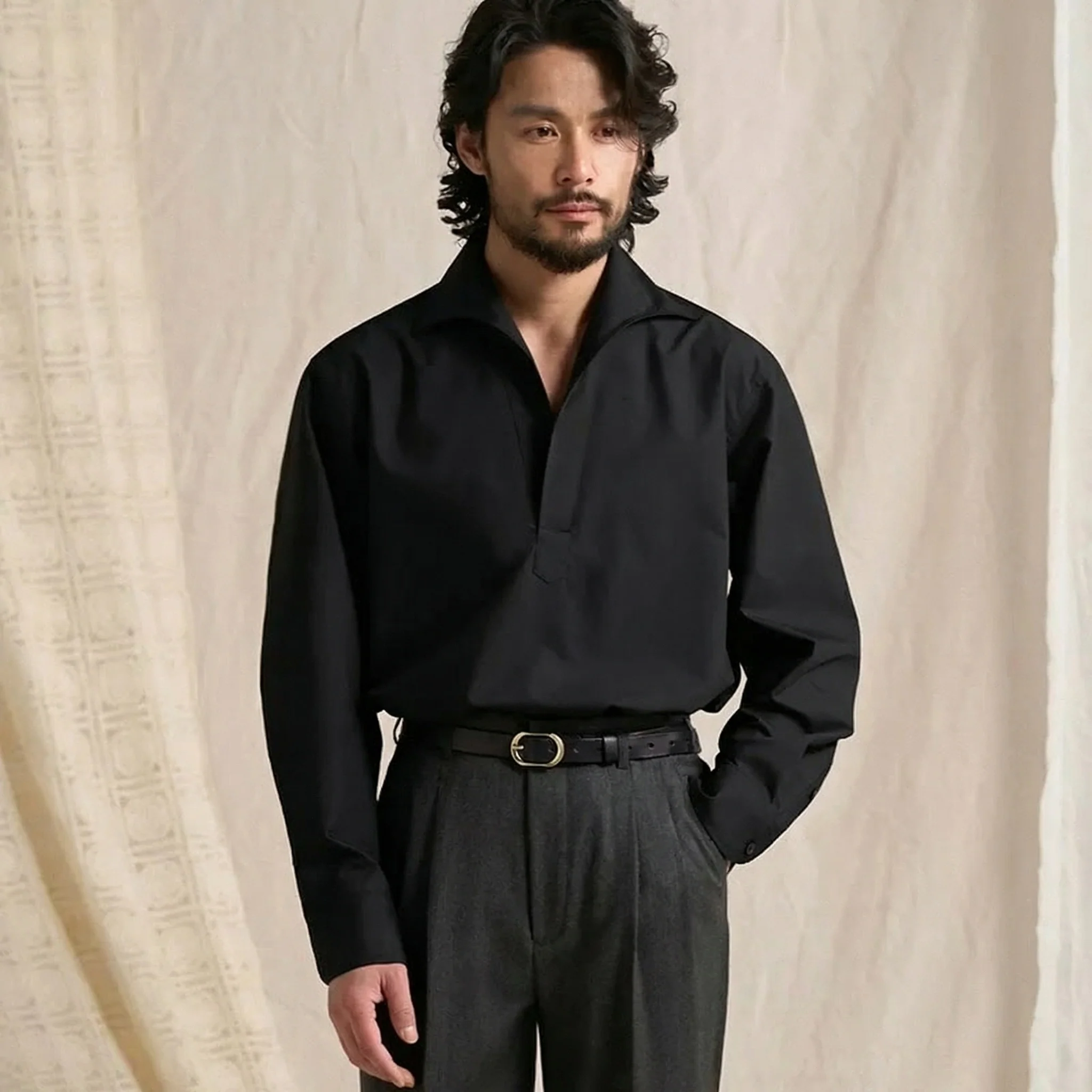 Half-Open Collar Modal Shirt - Image 6