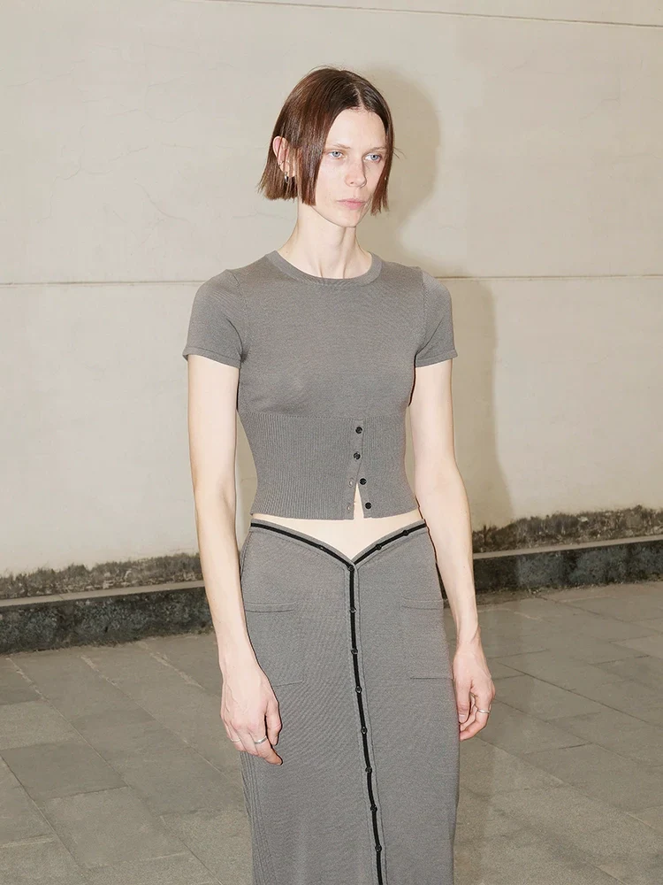 Half-Open Wool Knit Crop Top - Image 4