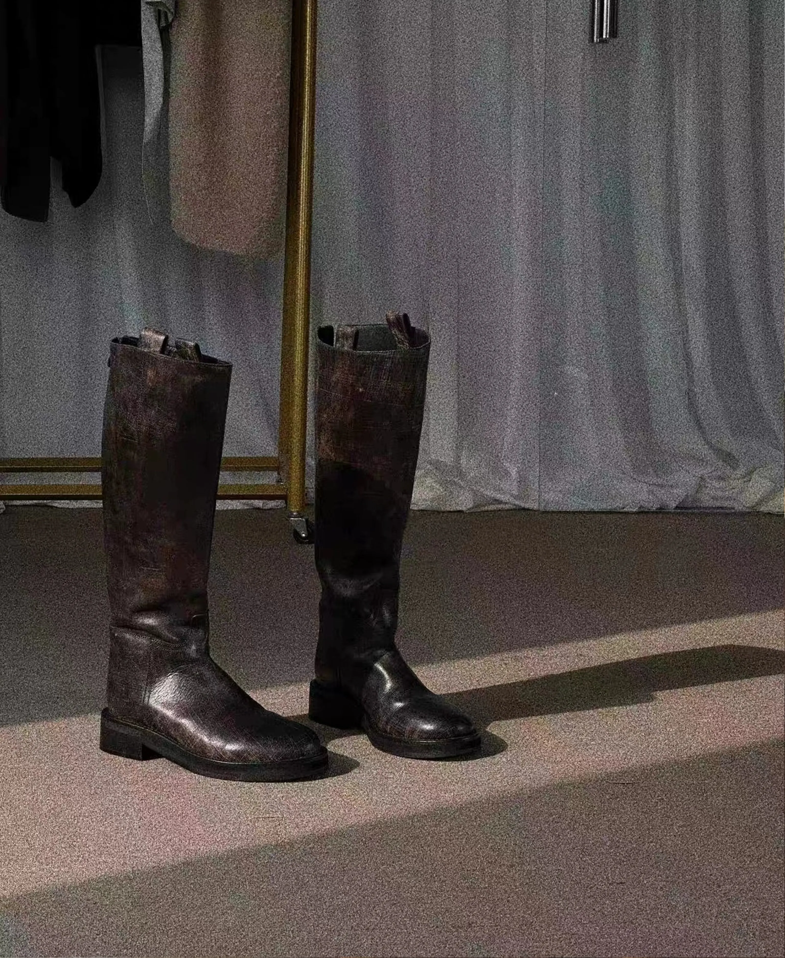 Hand-Brushed Leather Knee-High Boots