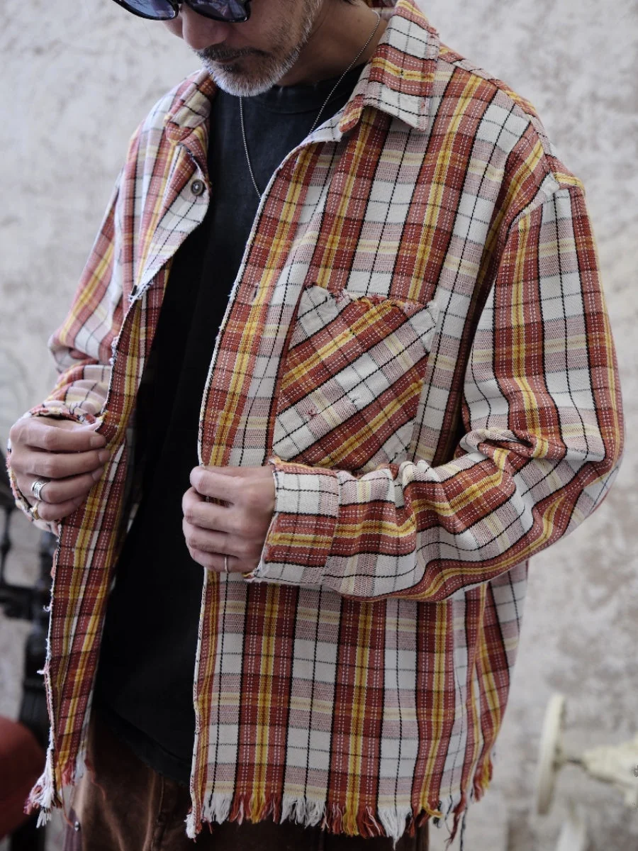 Hand-Destroyed Washed Plaid Shirt - Image 3