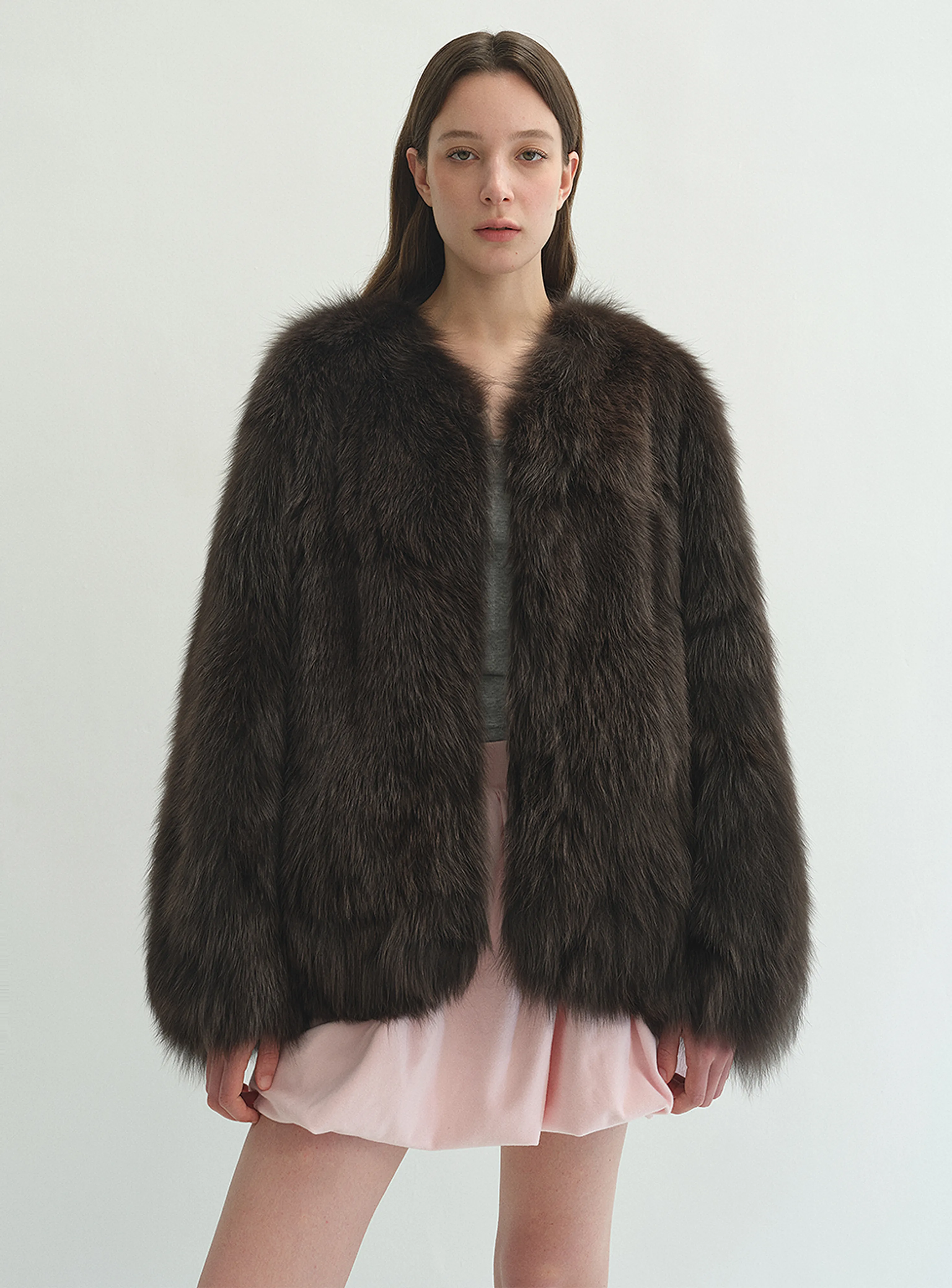 Hand-Dyed Fox Fur V-Neck Jacket