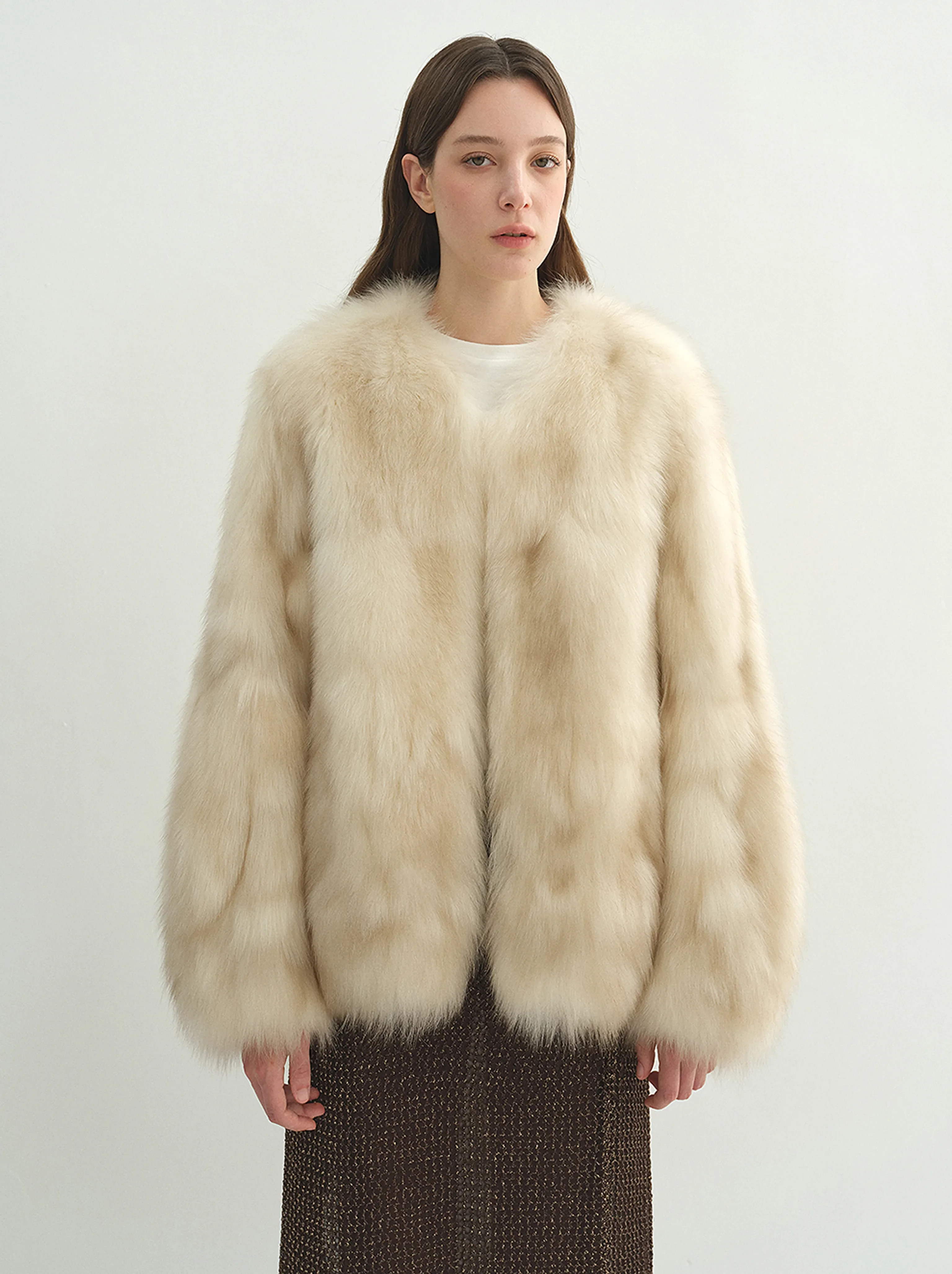 Hand-Dyed Fox Fur V-Neck Jacket - Image 2