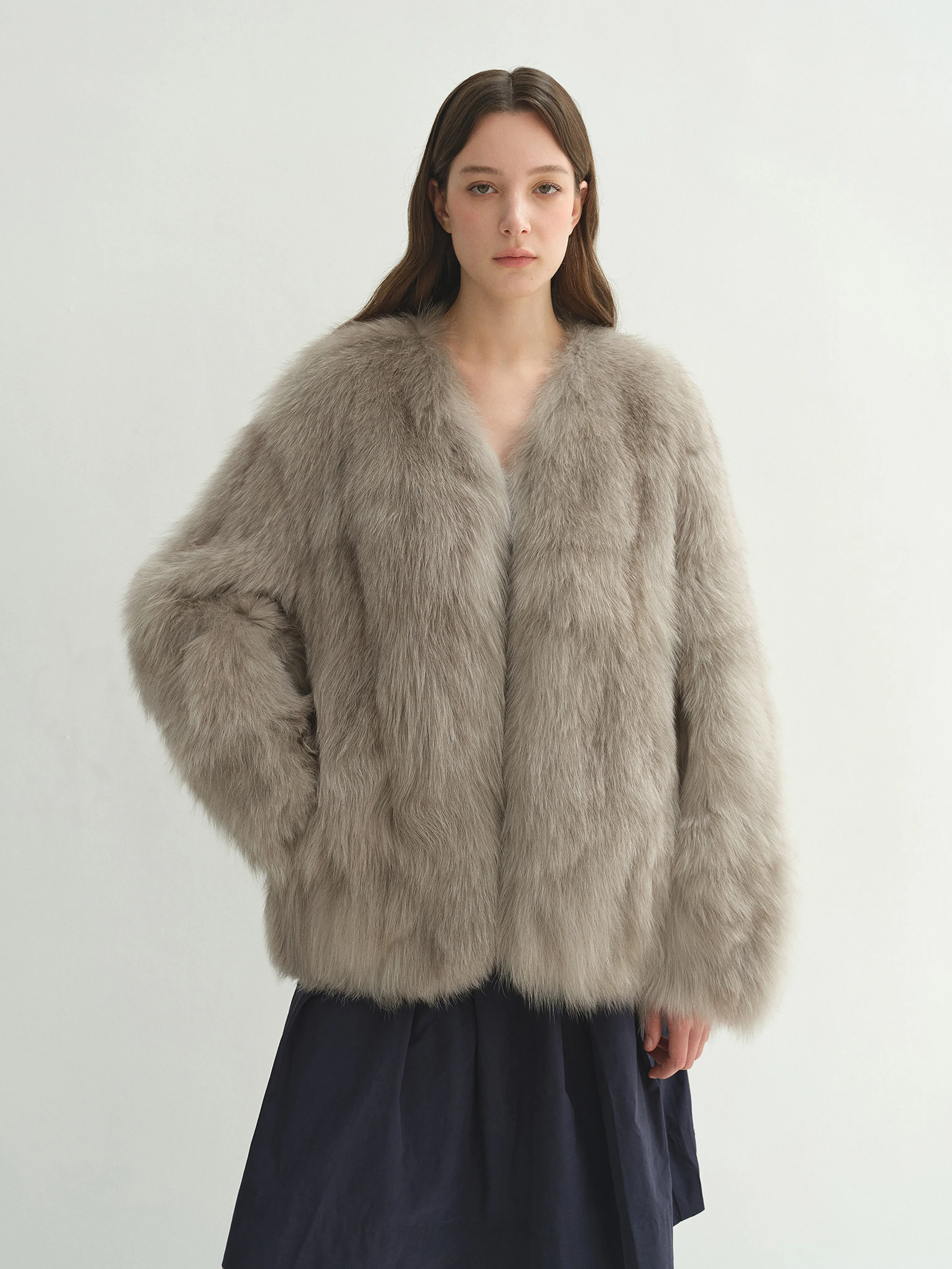 Hand-Dyed Fox Fur V-Neck Jacket - Image 3