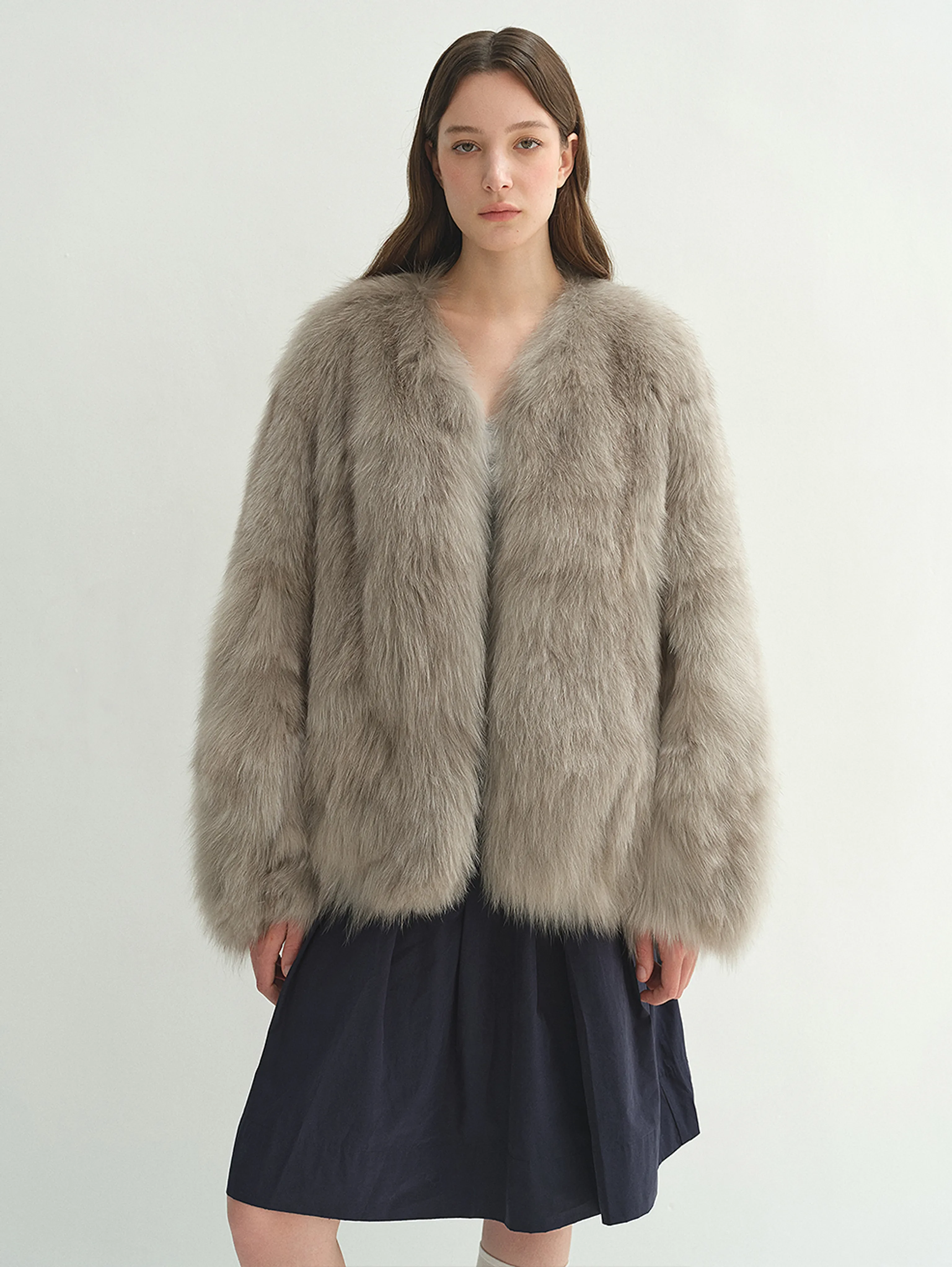 Hand-Dyed Fox Fur V-Neck Jacket - Image 4