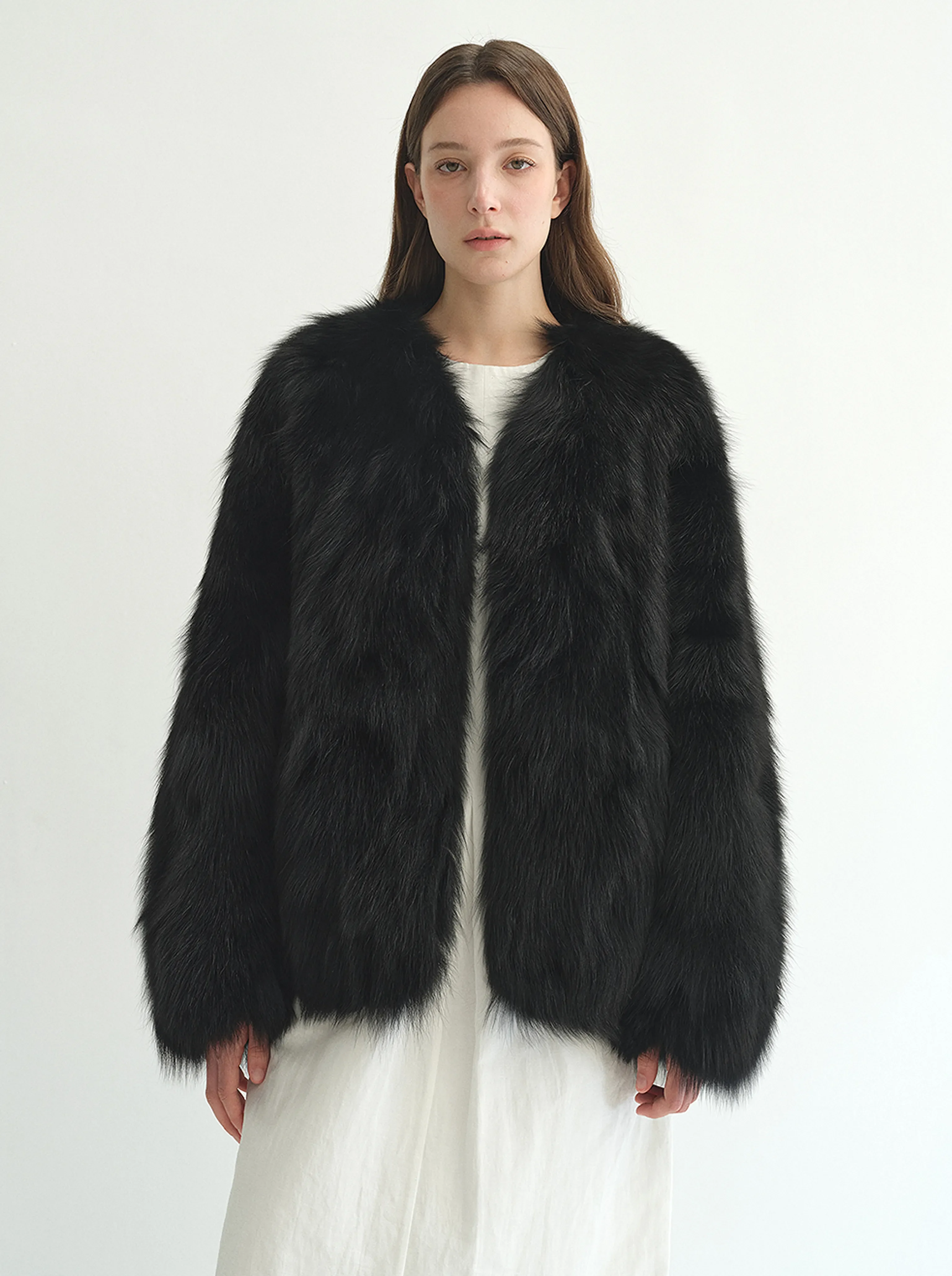Hand-Dyed Fox Fur V-Neck Jacket - Image 5