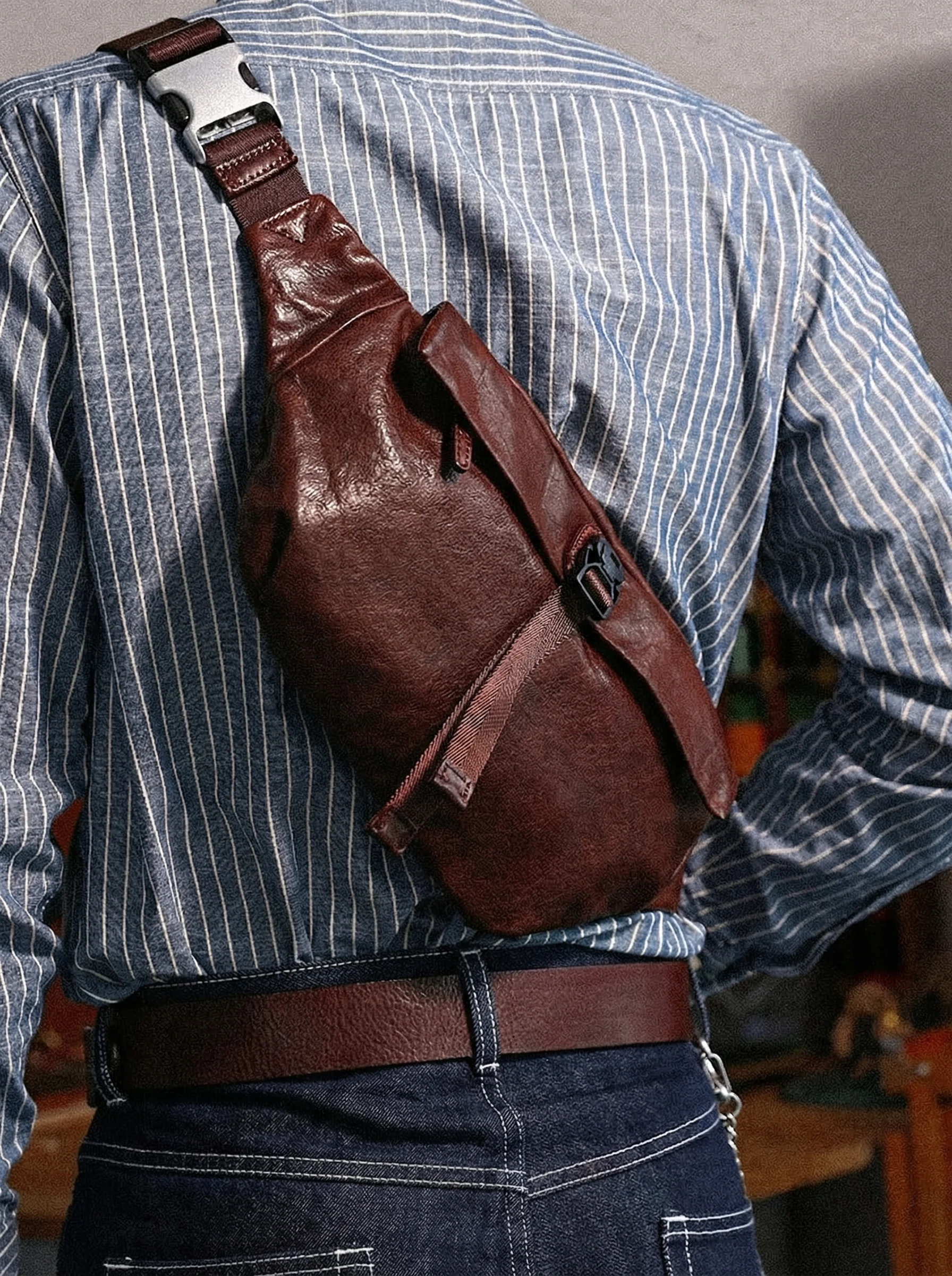 Hand-Washed Cowhide Sling Bag - Image 3