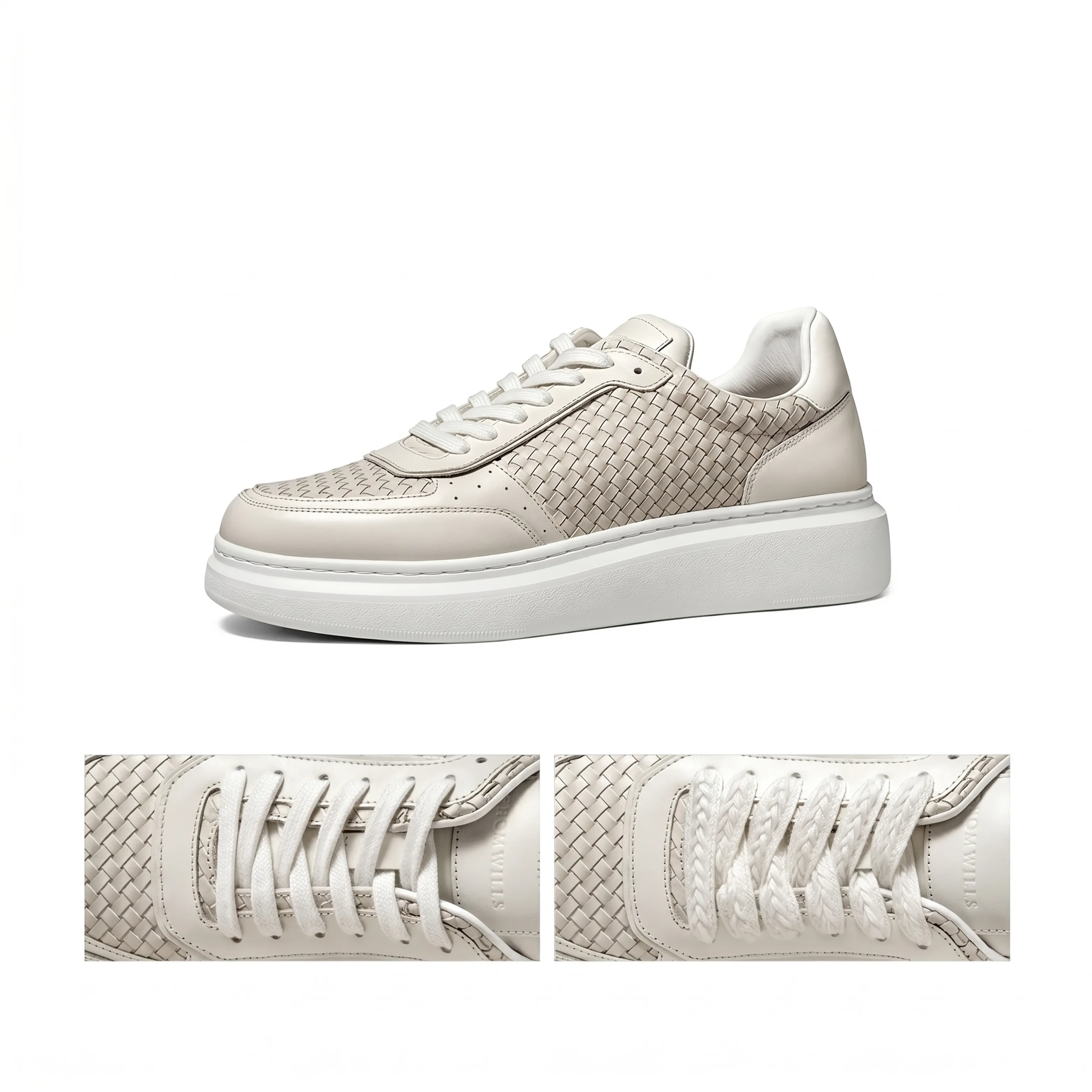 Hand-Woven Top-Grain Calf Leather Platform Sneakers