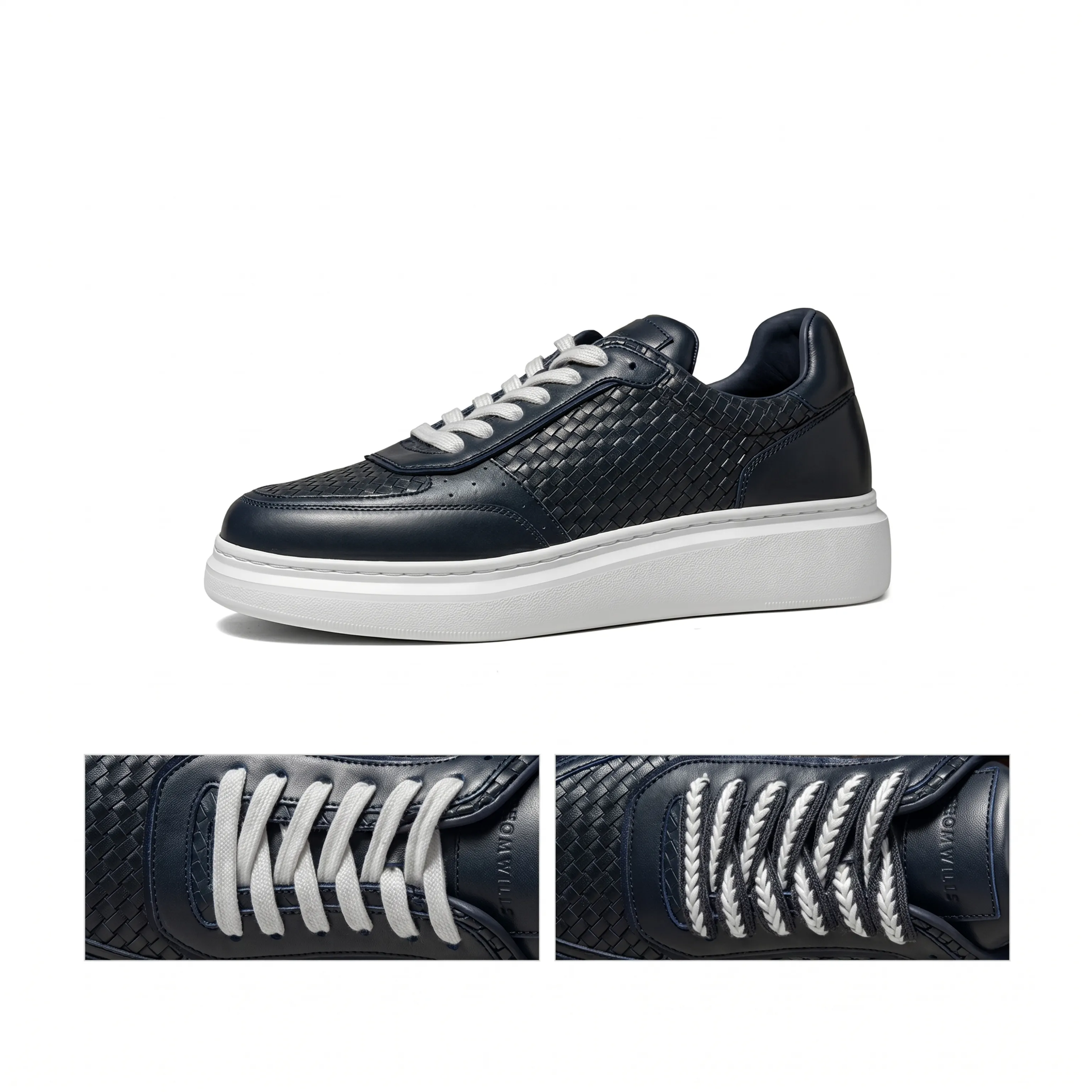 Hand-Woven Top-Grain Calf Leather Platform Sneakers - Image 2