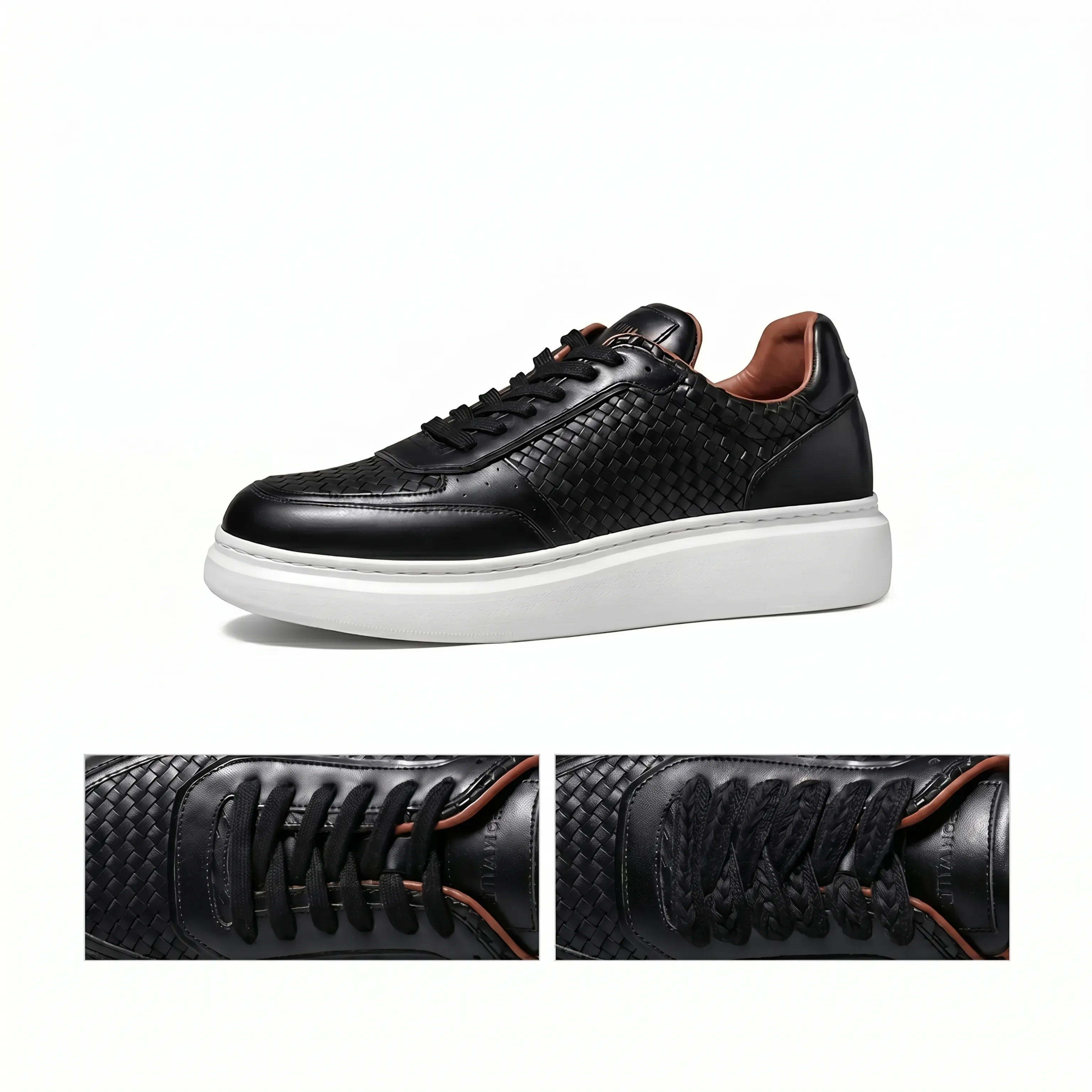 Hand-Woven Top-Grain Calf Leather Platform Sneakers - Image 4