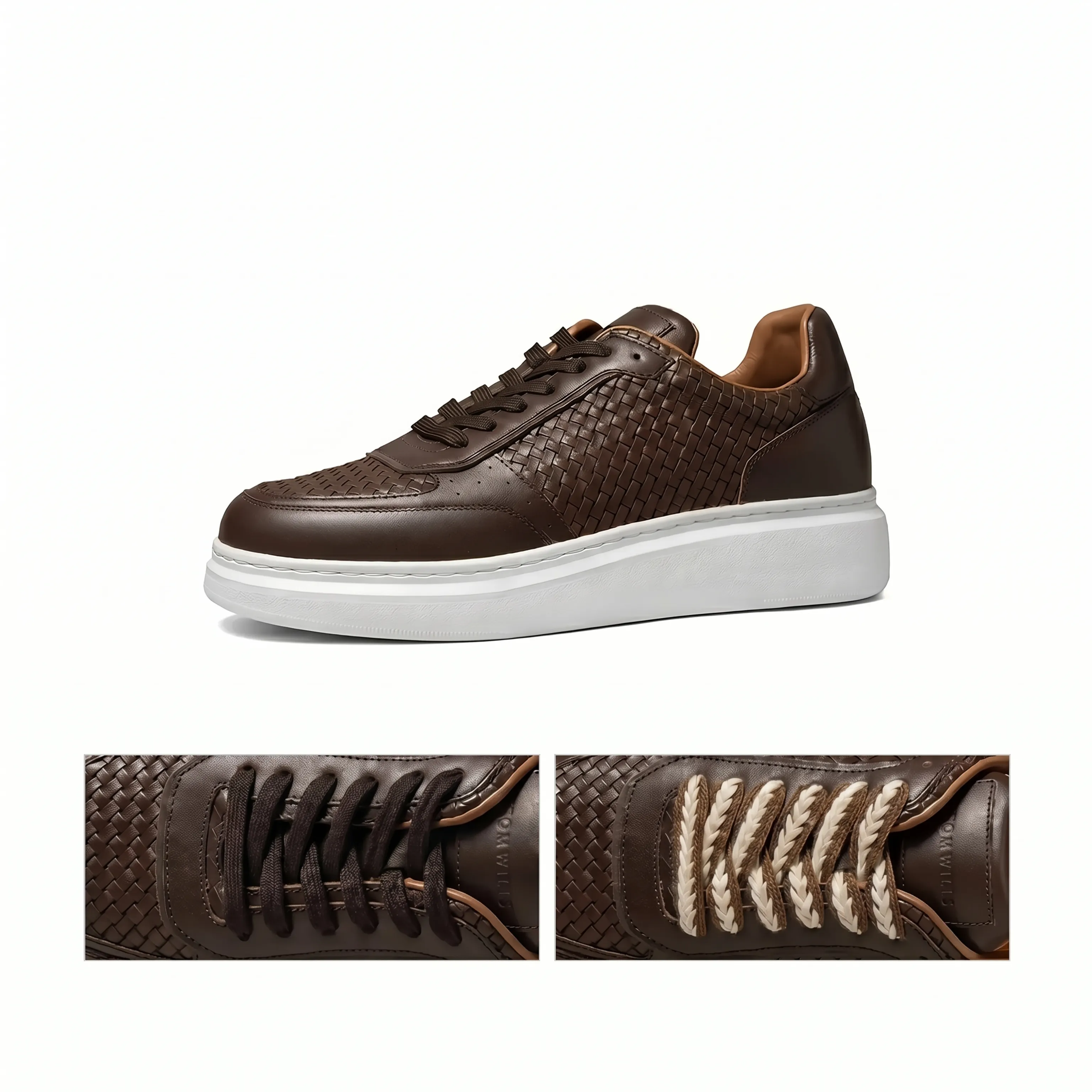 Hand-Woven Top-Grain Calf Leather Platform Sneakers - Image 5