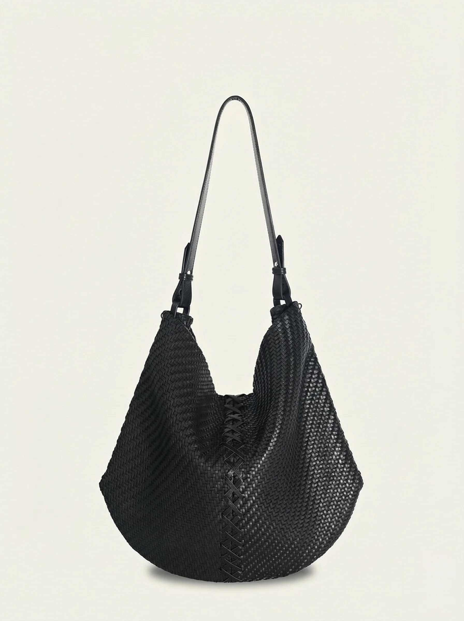 Handwoven Top-Grain Leather Crescent Hobo - Image 4
