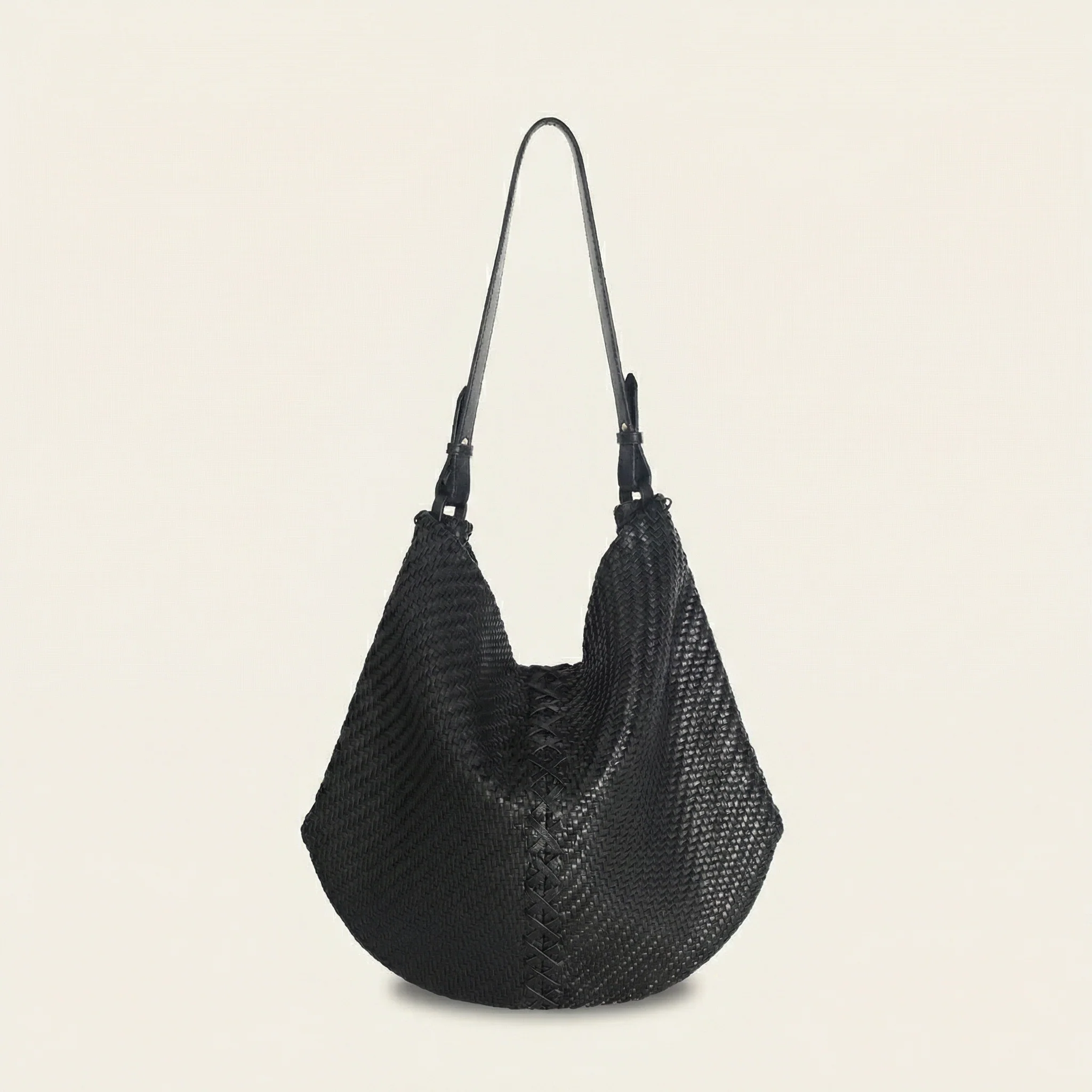 Handwoven Top-Grain Leather Crescent Hobo - Image 5