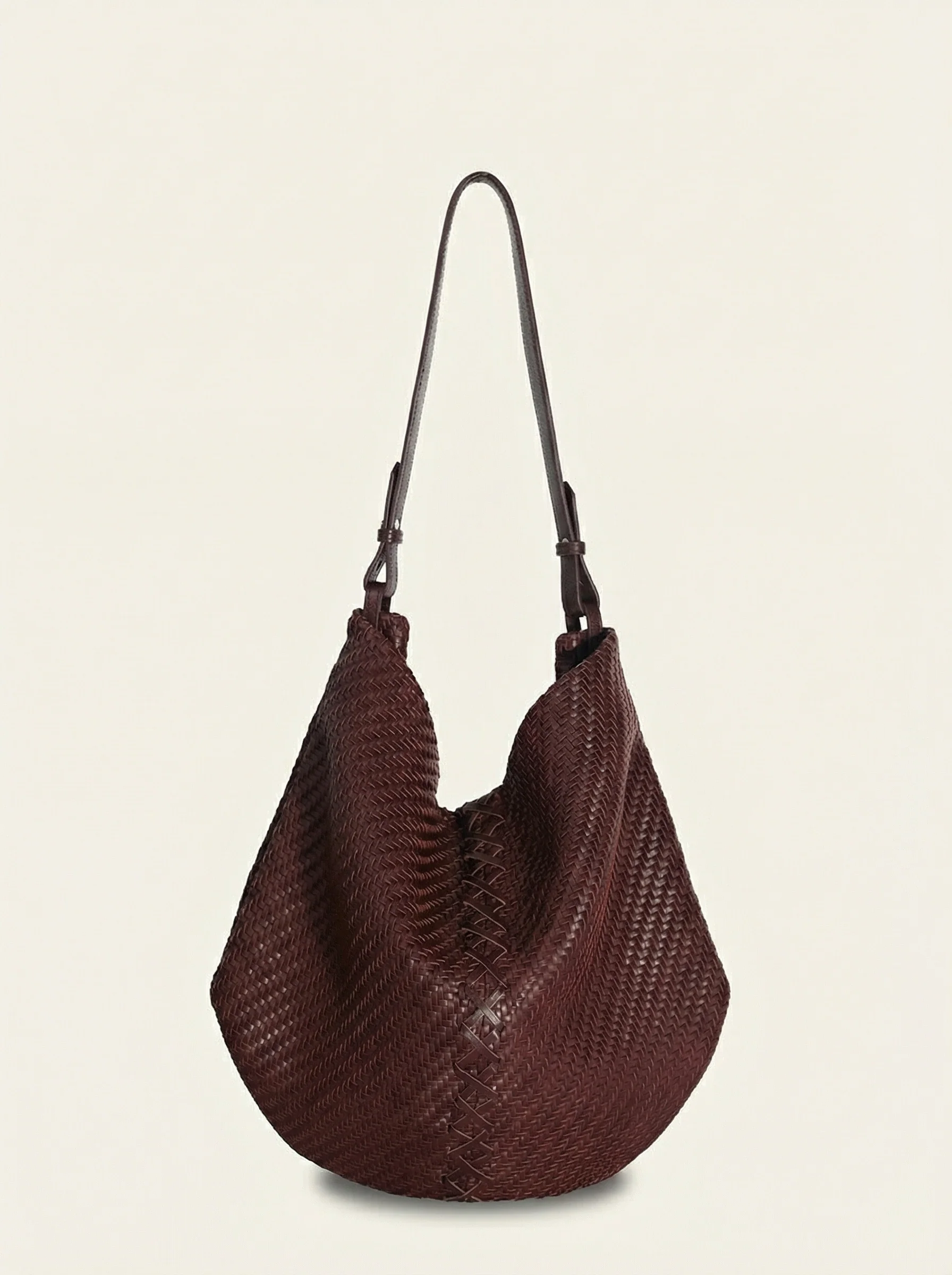 Handwoven Top-Grain Leather Crescent Hobo - Image 6