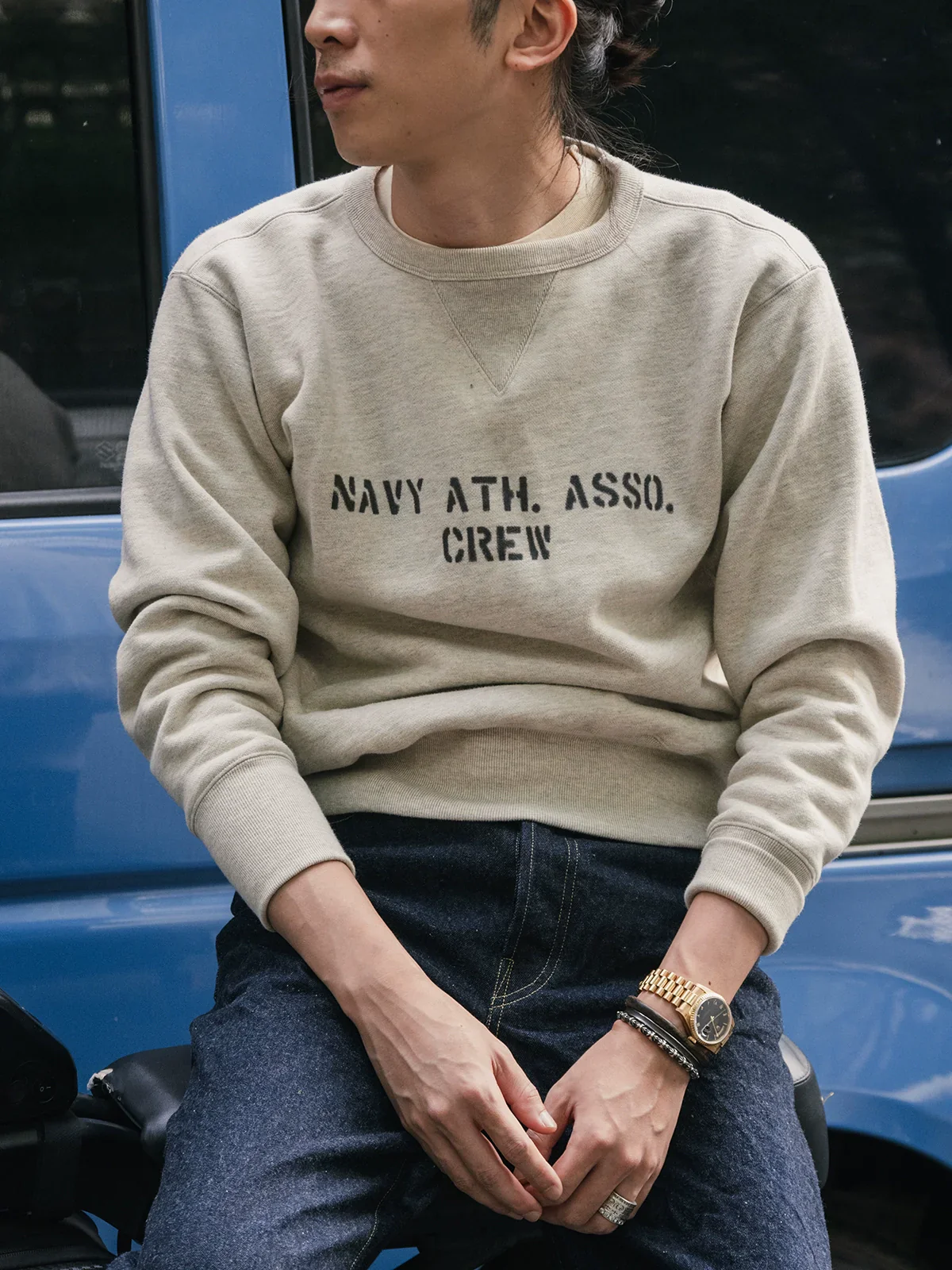 Heather Oatmeal NAVY Crewneck Sweatshirt