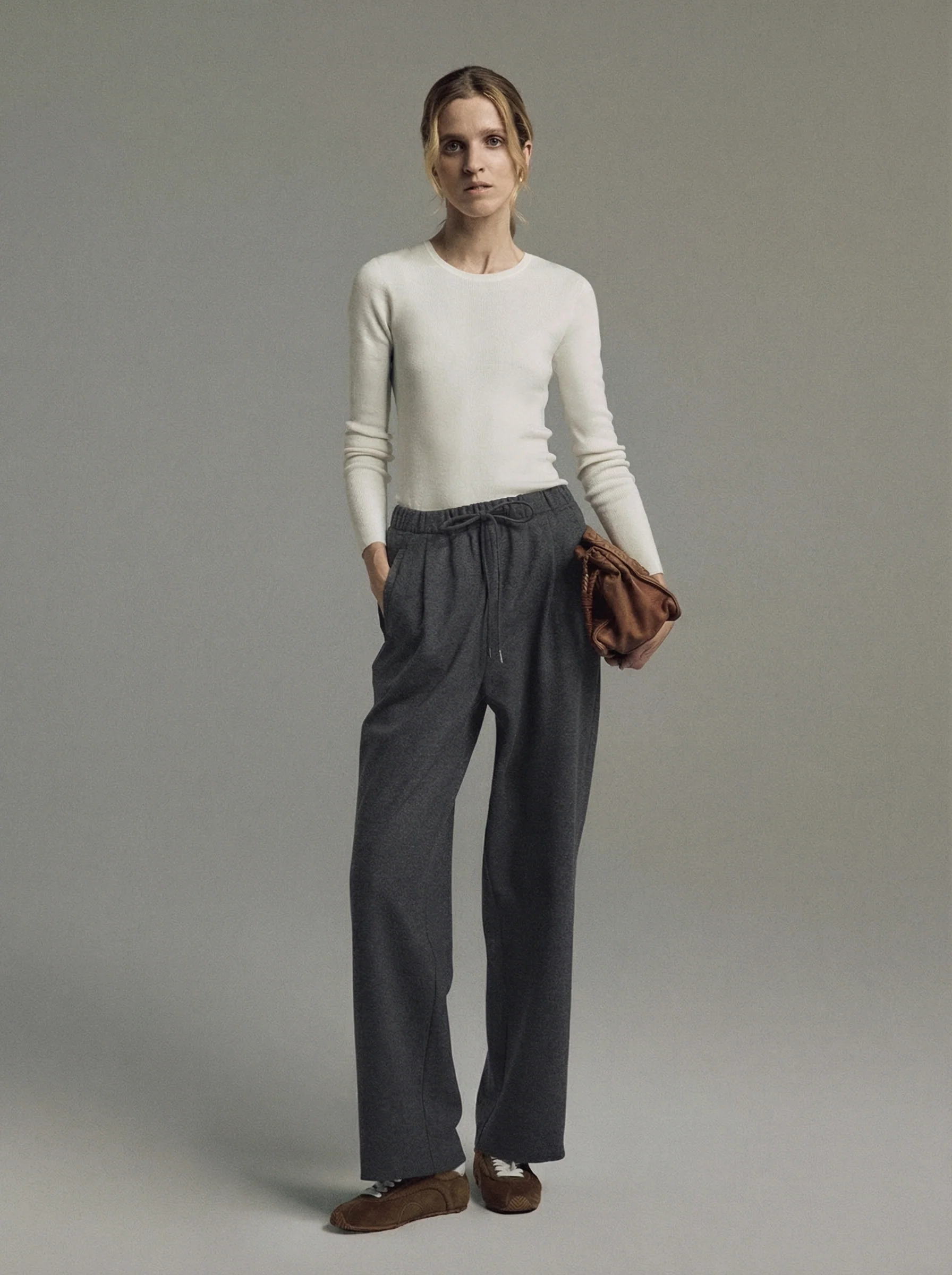 Heather Wool-Blend Straight-Leg Drawstring Trousers - Image 3