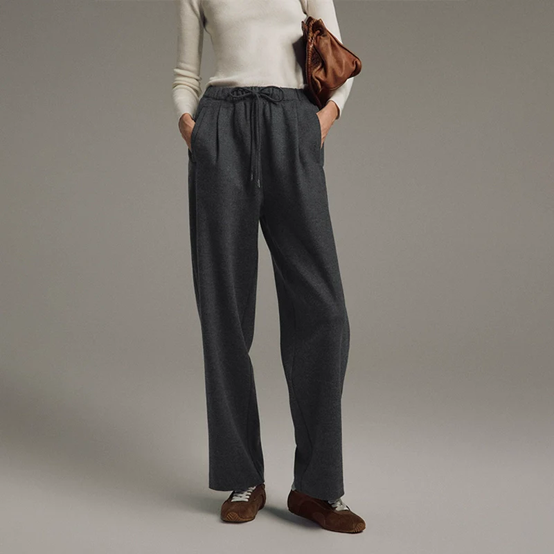 Heather Wool-Blend Straight-Leg Drawstring Trousers - Image 4