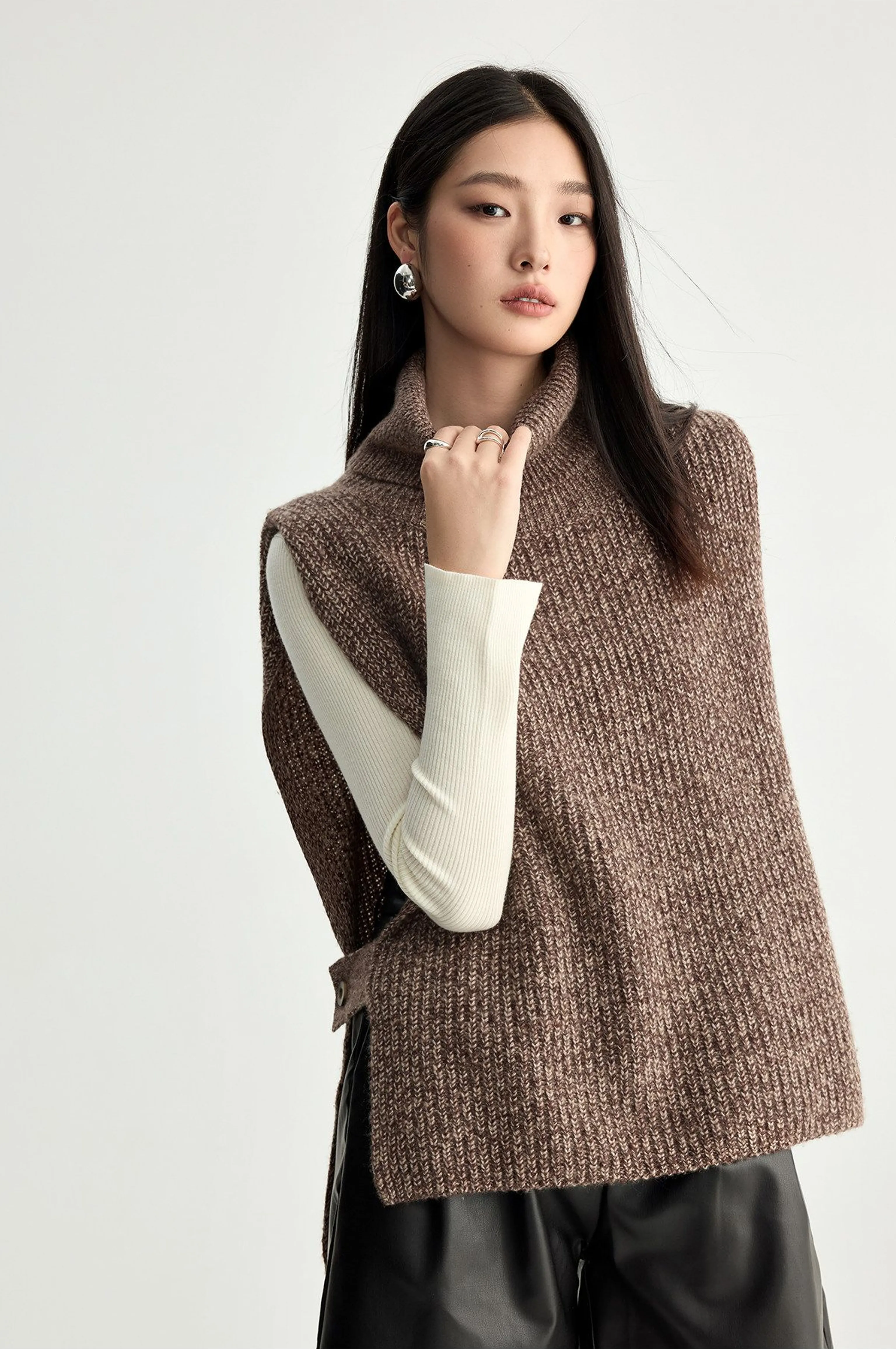 Heathered Turtleneck Knit Vest