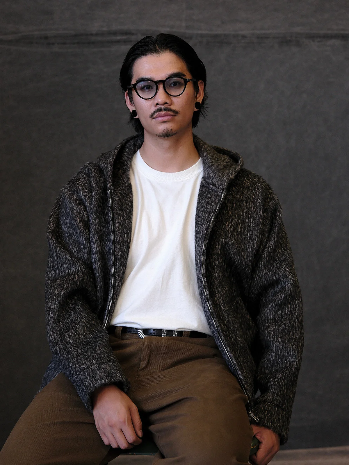 Heavy Wool Drawstring Zipper Jacket