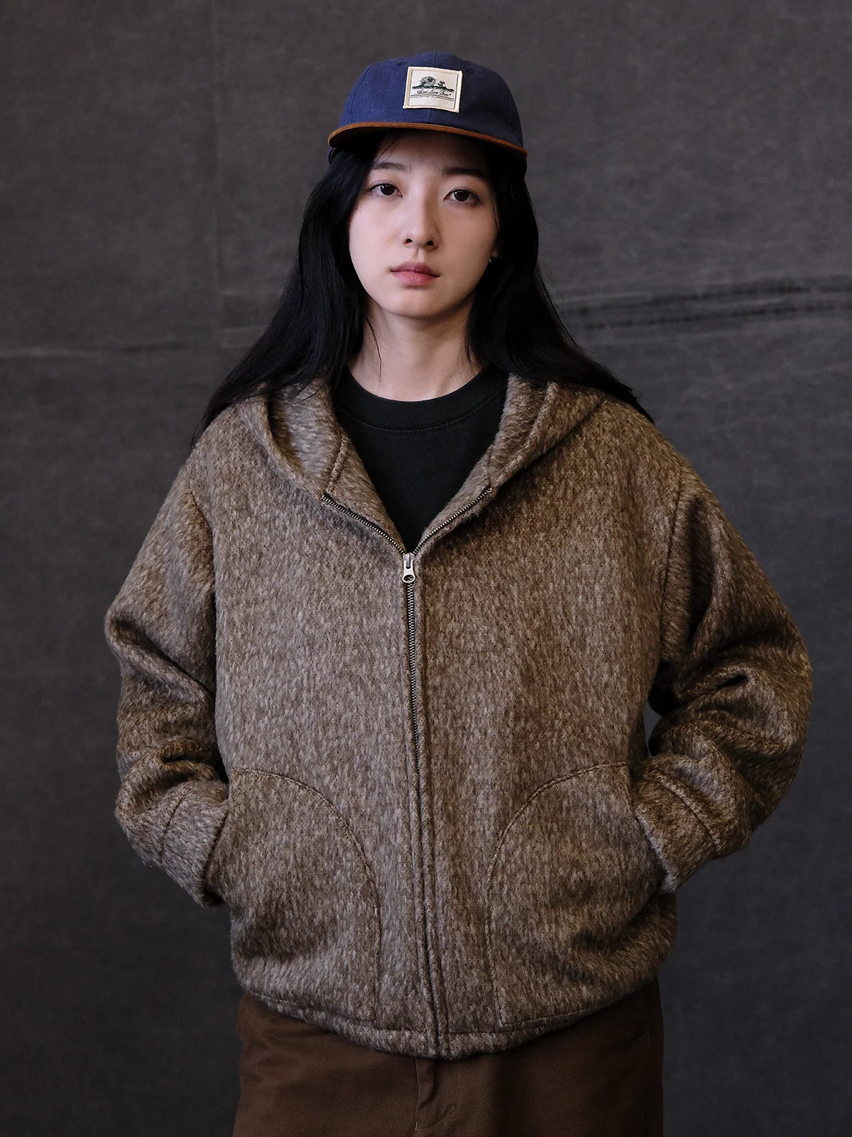 Heavy Wool Drawstring Zipper Jacket - Image 2