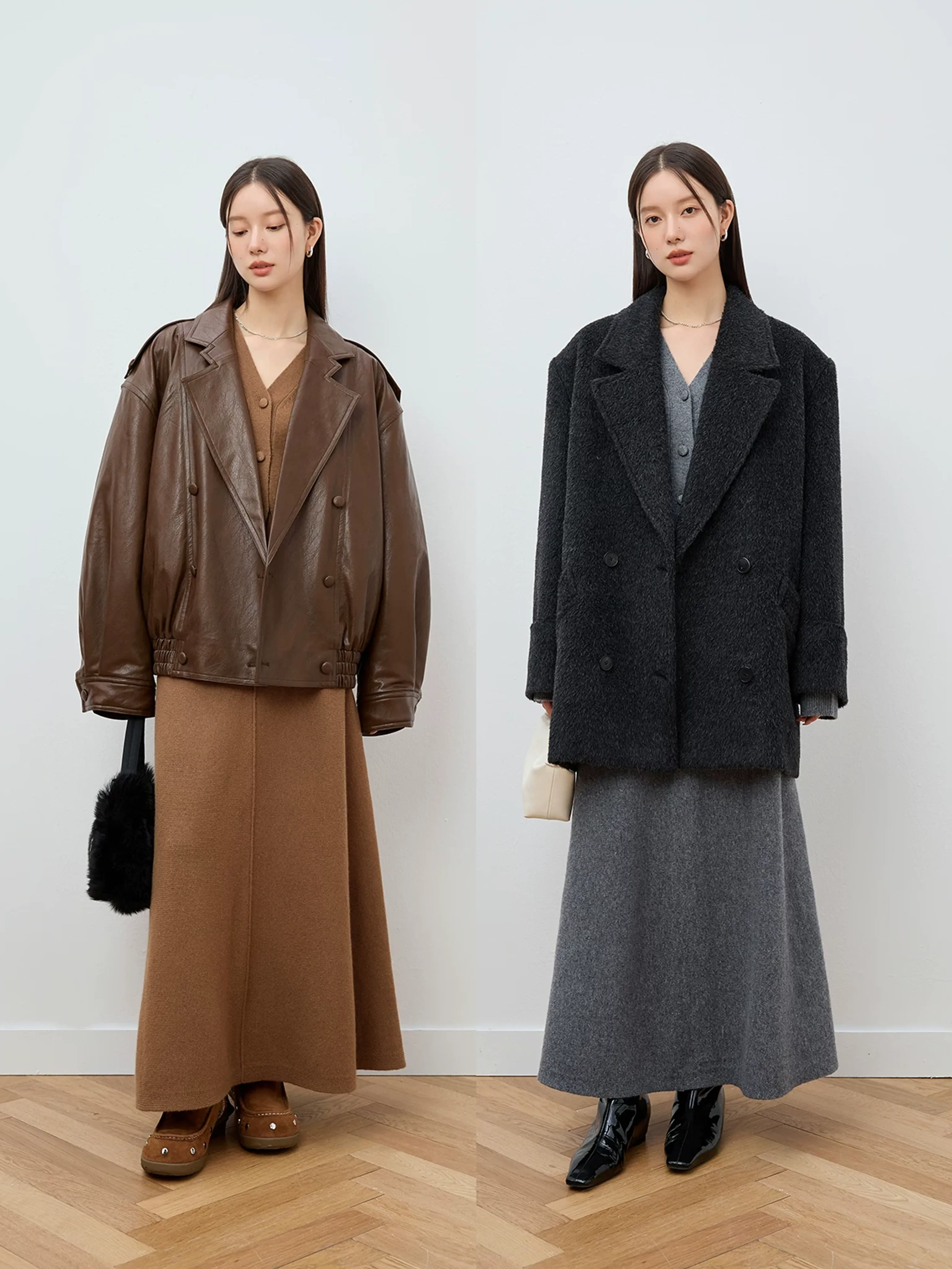 Heavy Wool V-Neck Cardigan and Skirt Set - Image 4